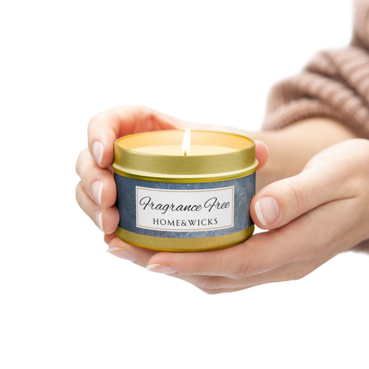 Fragrance Free Coconut Soy Wax Candle, 4 oz. Gold Tin Jar with Lid - Unscented Coconut Soy Wax Candle