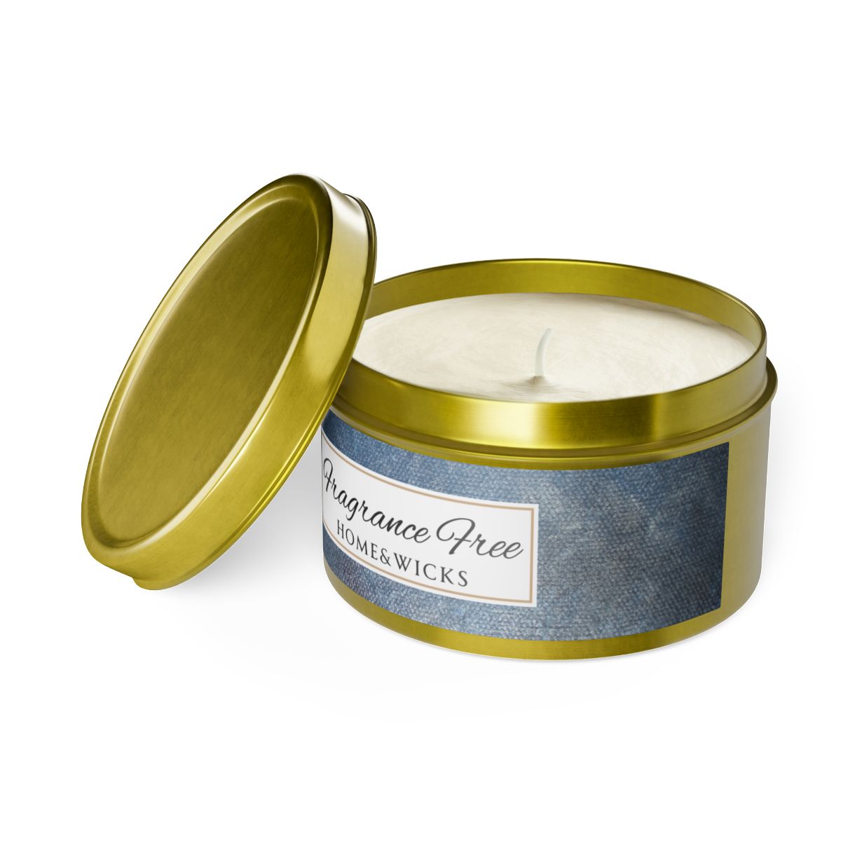 Fragrance Free Coconut Soy Wax Candle, 8 oz. Gold Tin Jar with Lid - Unscented Coconut Soy Wax Candle