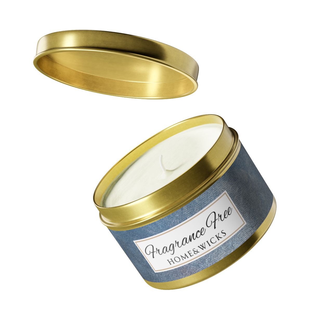 Fragrance Free Coconut Soy Wax Candle, 8 oz. Gold Tin Jar with Lid - Unscented Coconut Soy Wax Candle