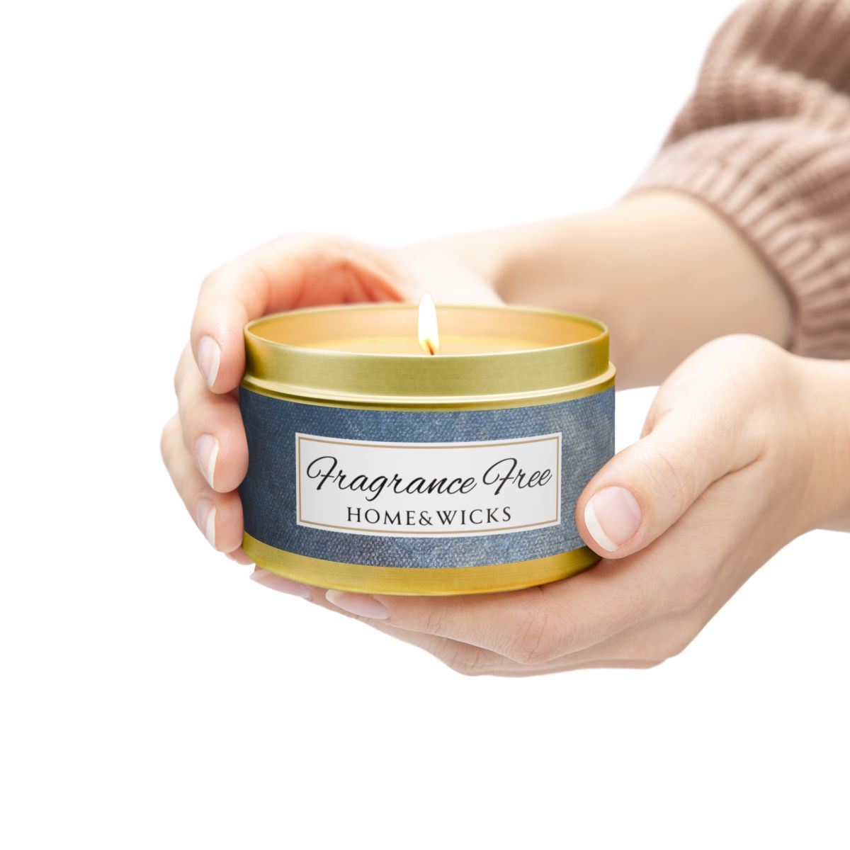 Fragrance Free Coconut Soy Wax Candle, 8 oz. Gold Tin Jar with Lid - Unscented Coconut Soy Wax Candle
