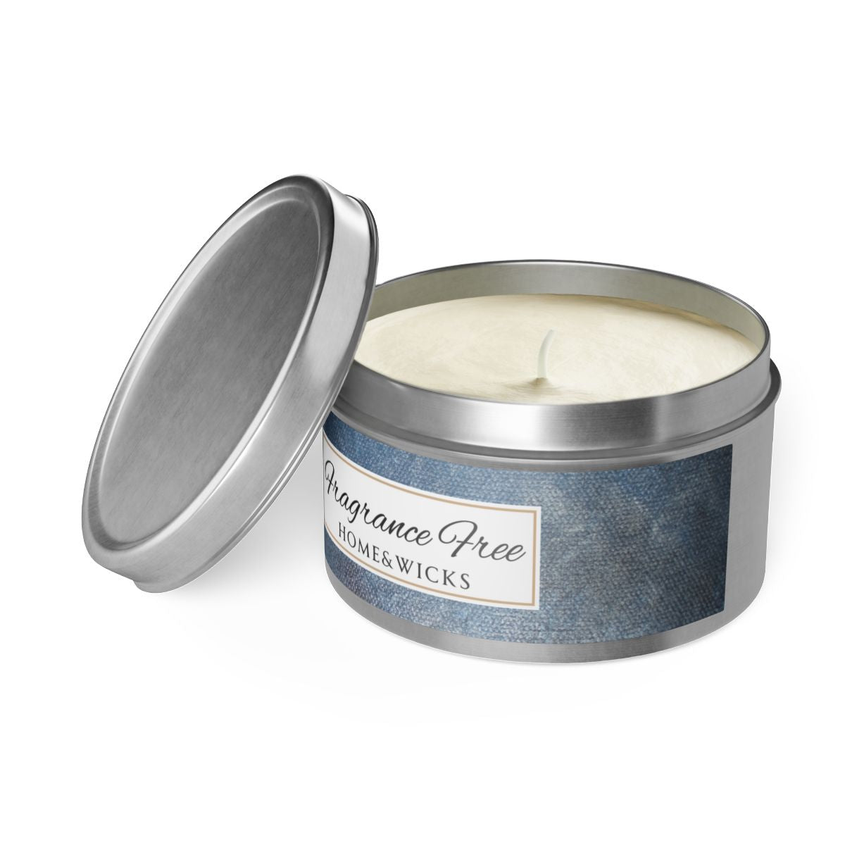 Fragrance Free Coconut Soy Wax Candle, 8 oz. Silver Tin Jar with Lid - Unscented Coconut Soy Wax Candle