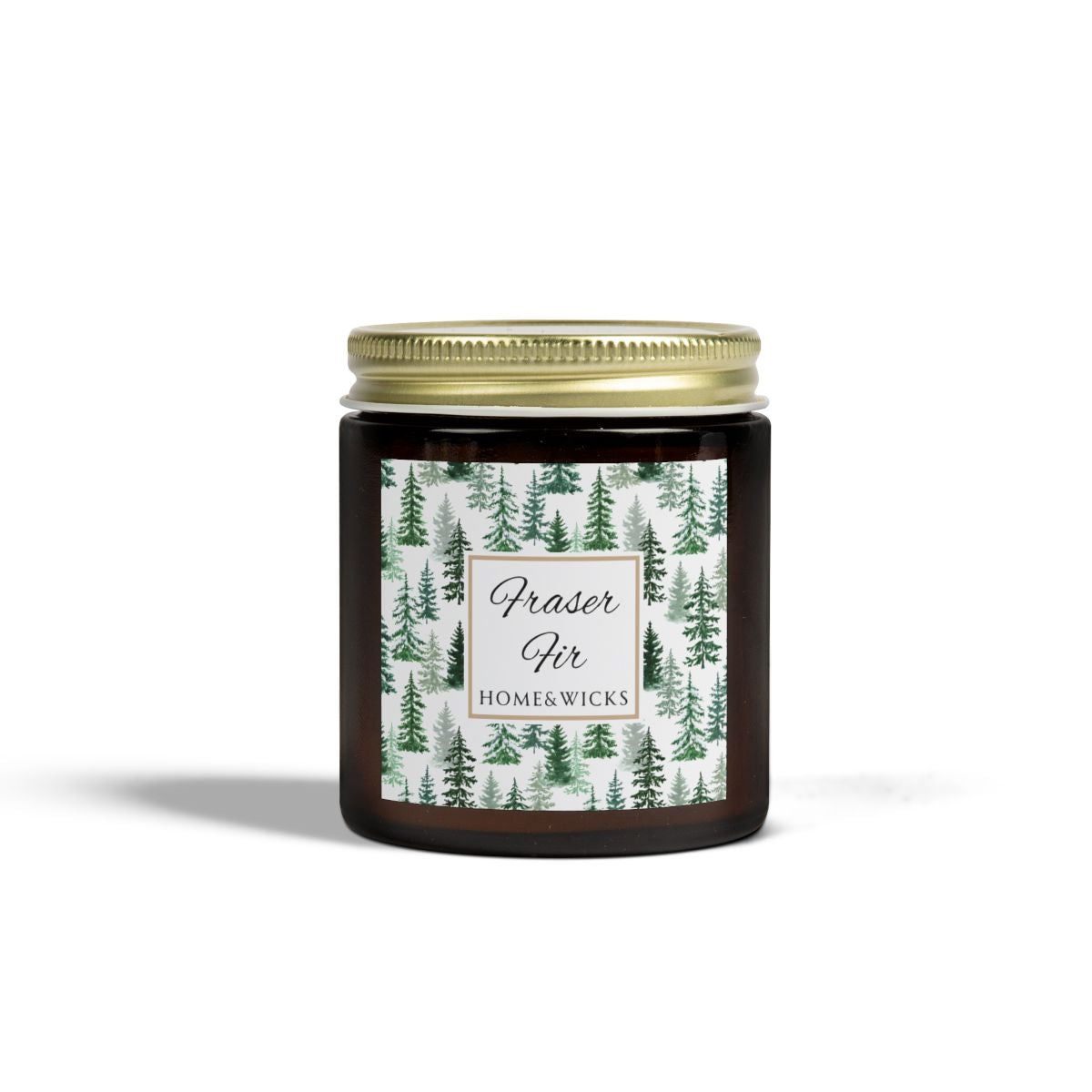 Fraser Fir Coconut Apricot Wax Candle, 4 oz. Amber Jar with Gold Lid, Cotton Wick - Christmas Candle, Holiday Decor, Winter Candle