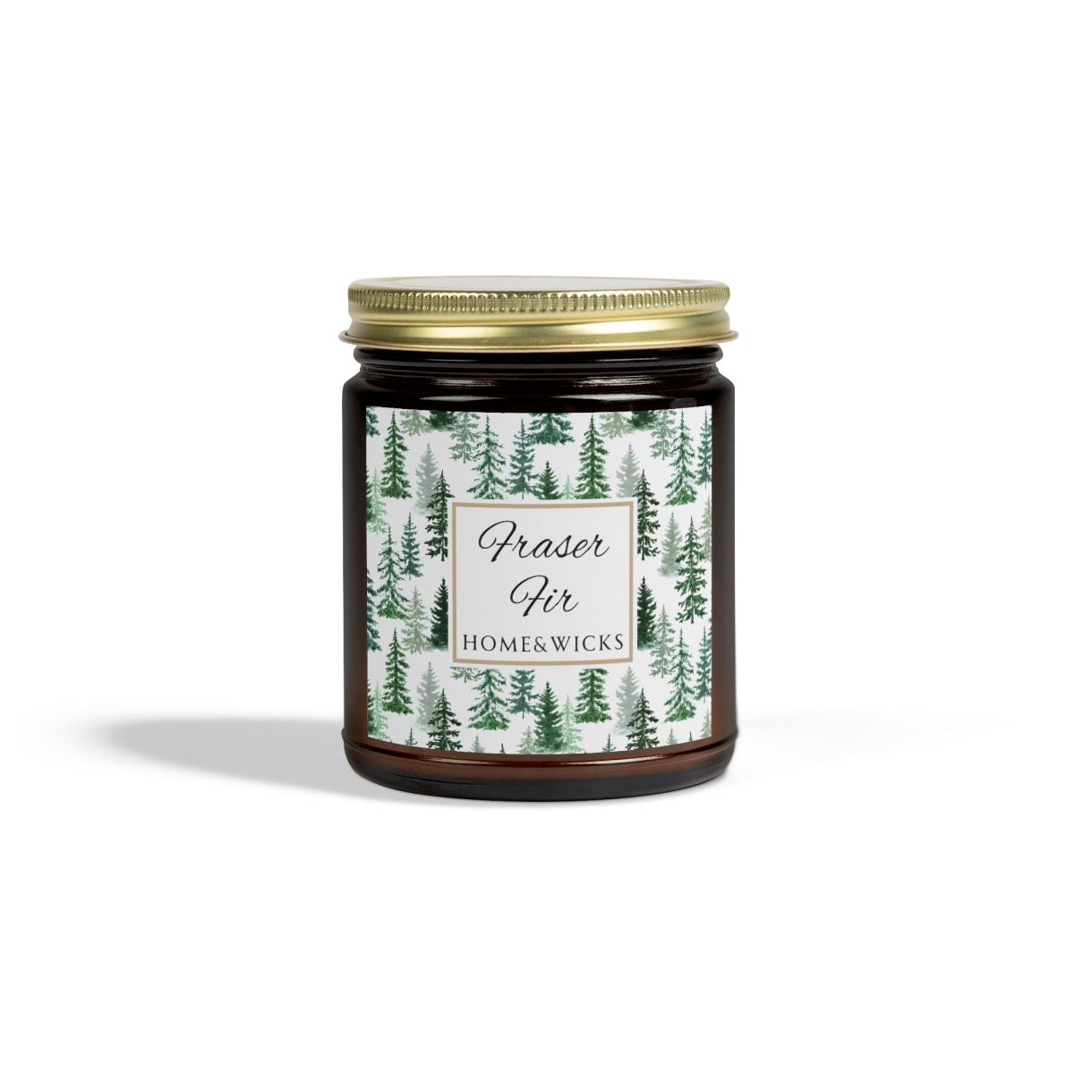 Fraser Fir Coconut Apricot Wax Candle, 9 oz. Amber Jar with Gold Lid, Cotton Wick - Christmas Candle, Holiday Decor, Winter Candle