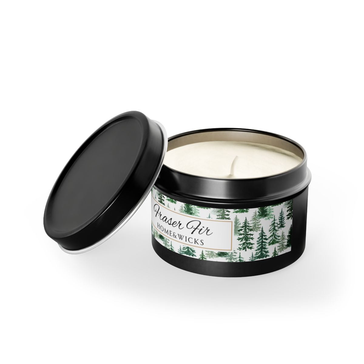 Fraser Fir Coconut Soy Wax Candle, 4 oz. Black Tin Jar with Lid - Christmas Candle, Holiday Decor, Winter Candle