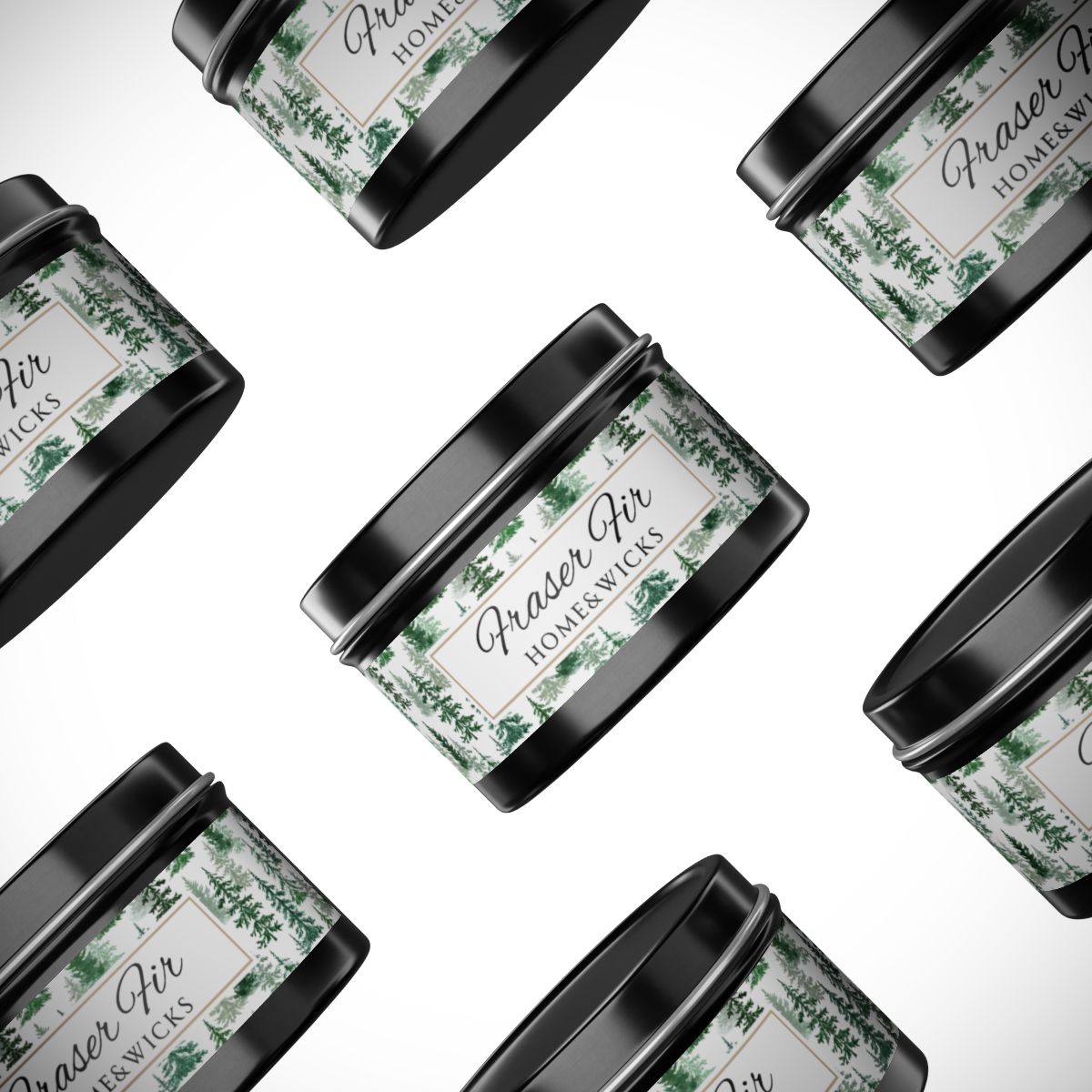 Fraser Fir Coconut Soy Wax Candle, 4 oz. Black Tin Jar with Lid - Christmas Candle, Holiday Decor, Winter Candle