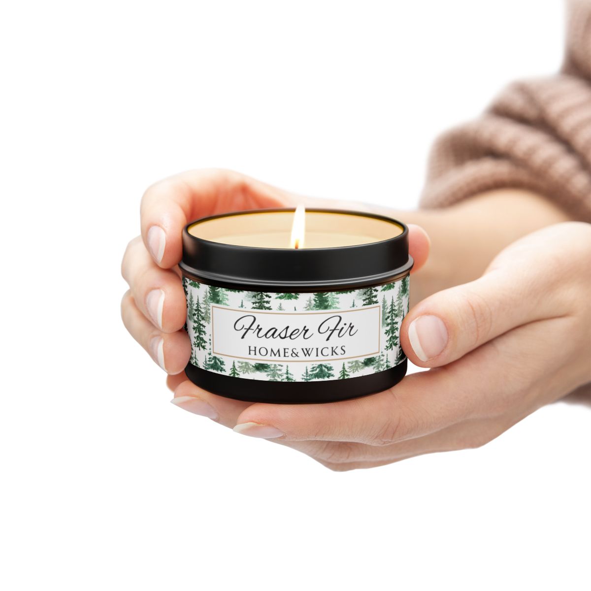 Fraser Fir Coconut Soy Wax Candle, 4 oz. Black Tin Jar with Lid - Christmas Candle, Holiday Decor, Winter Candle
