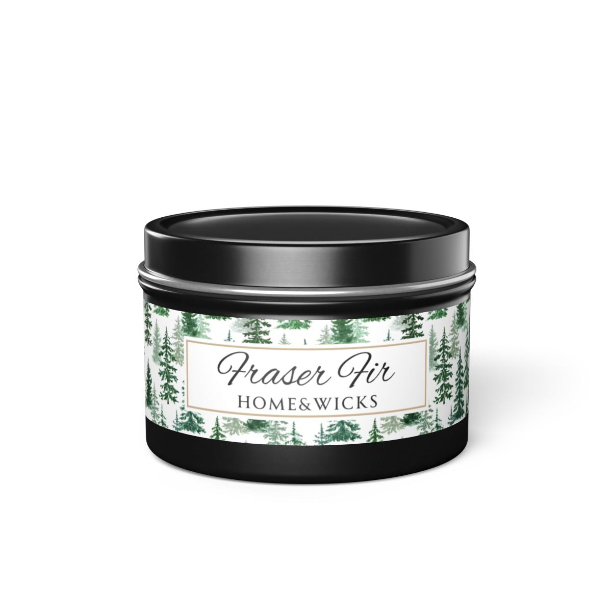 Fraser Fir Coconut Soy Wax Candle, 4 oz. Black Tin Jar with Lid - Christmas Candle, Holiday Decor, Winter Candle