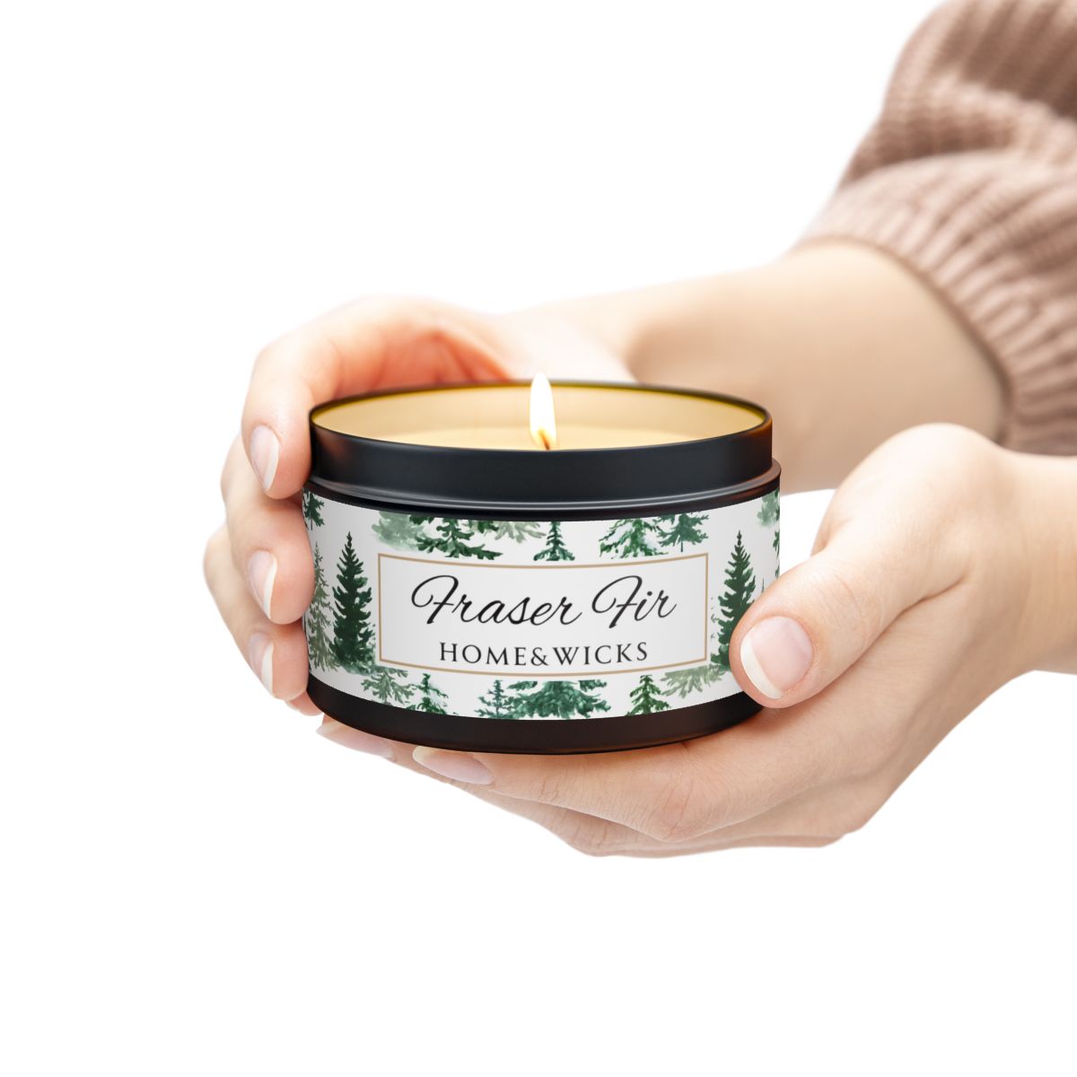 Fraser Fir Coconut Soy Wax Candle, 8 oz. Black Tin Jar with Lid - Christmas Candle, Holiday Decor, Winter Candle