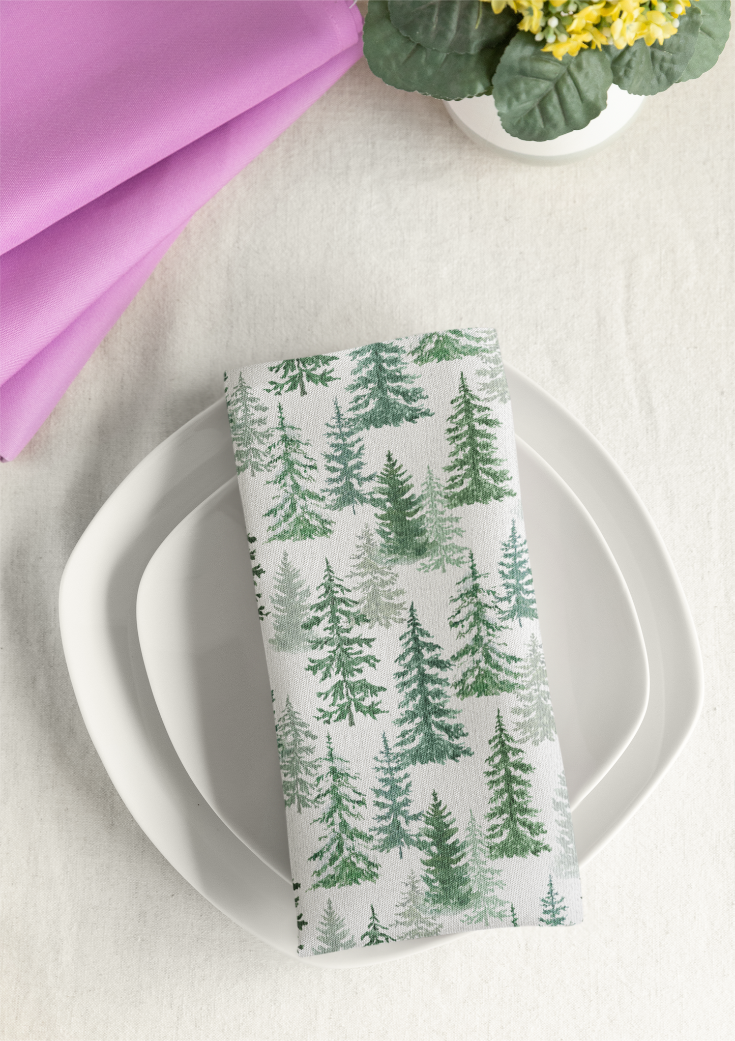 Fraser Fir 22" x 22" Cotton Twill Napkin - Christmas Cloth Napkins, Winter Home Decor, Holiday Entertaining, Priced per Napkin