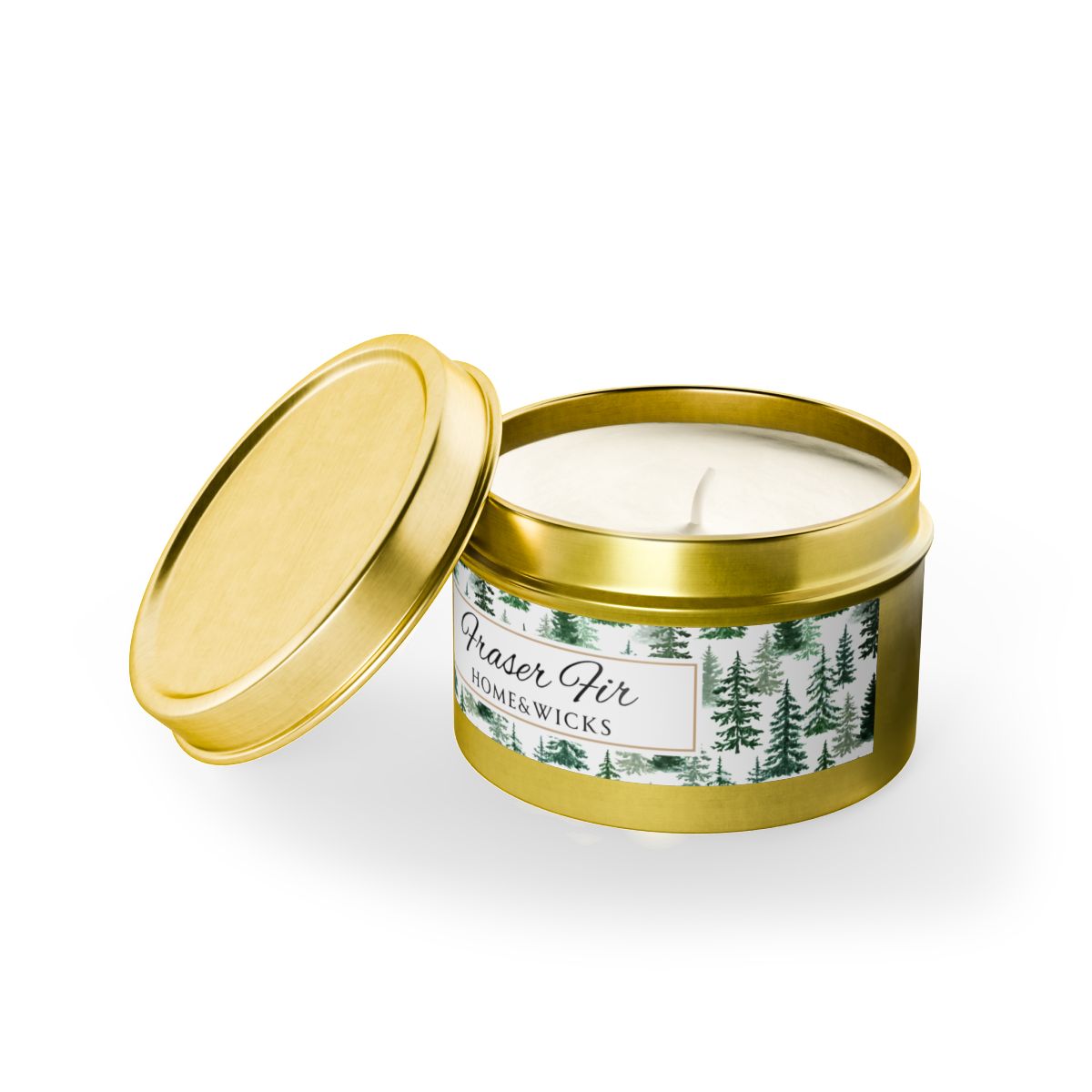 Fraser Fir Coconut Soy Wax Candle, 4 oz. Gold Tin Jar with Lid -Christmas Candle, Holiday Decor, Winter Candle