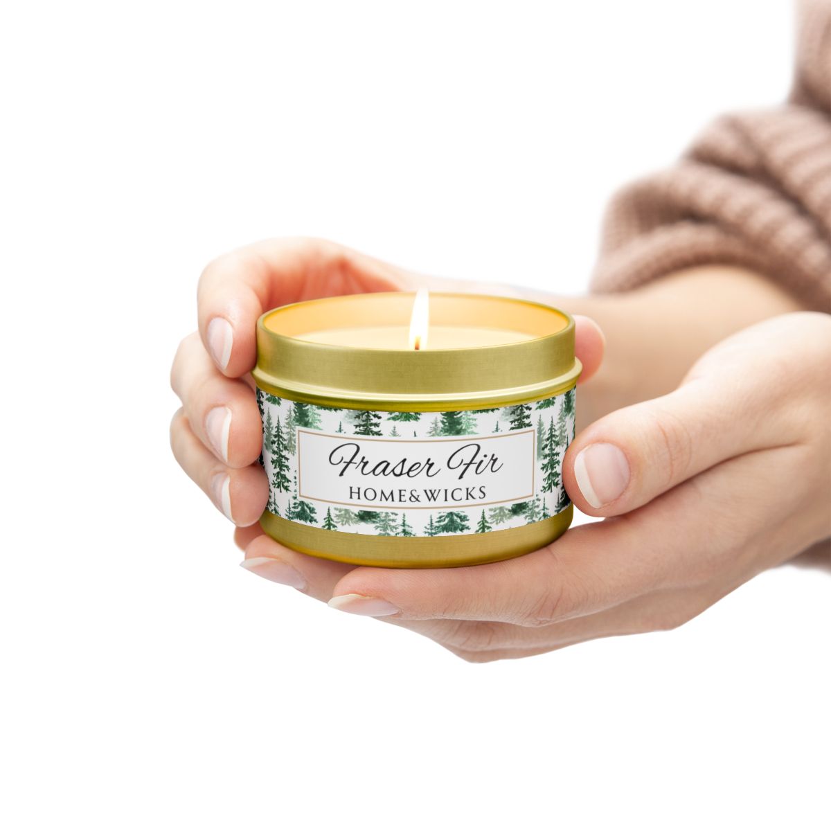 Fraser Fir Coconut Soy Wax Candle, 4 oz. Gold Tin Jar with Lid -Christmas Candle, Holiday Decor, Winter Candle