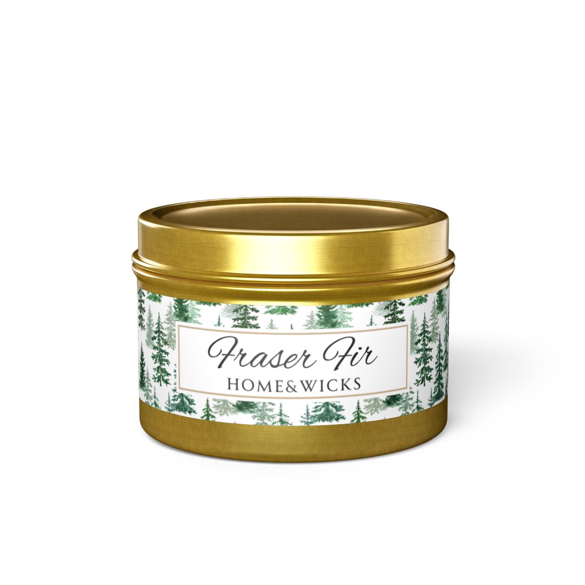 Fraser Fir Coconut Soy Wax Candle, 4 oz. Gold Tin Jar with Lid -Christmas Candle, Holiday Decor, Winter Candle