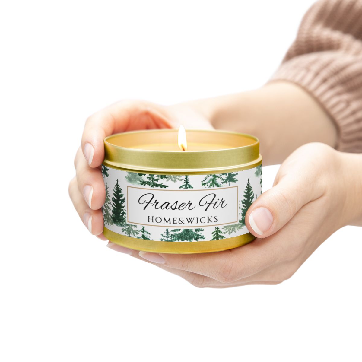 Fraser Fir Coconut Soy Wax Candle, 8 oz. Gold Tin Jar with Lid - Christmas Candle, Holiday Decor, Winter Candle