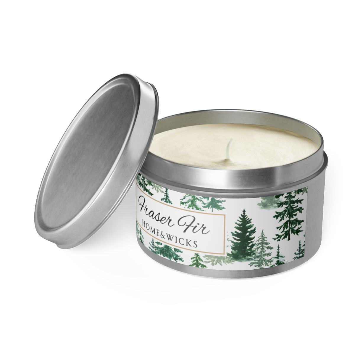 Fraser Fir Coconut Soy Wax Candle, 8 oz. Silver Tin Jar with Lid - Christmas Candle, Holiday Decor, Winter Candle