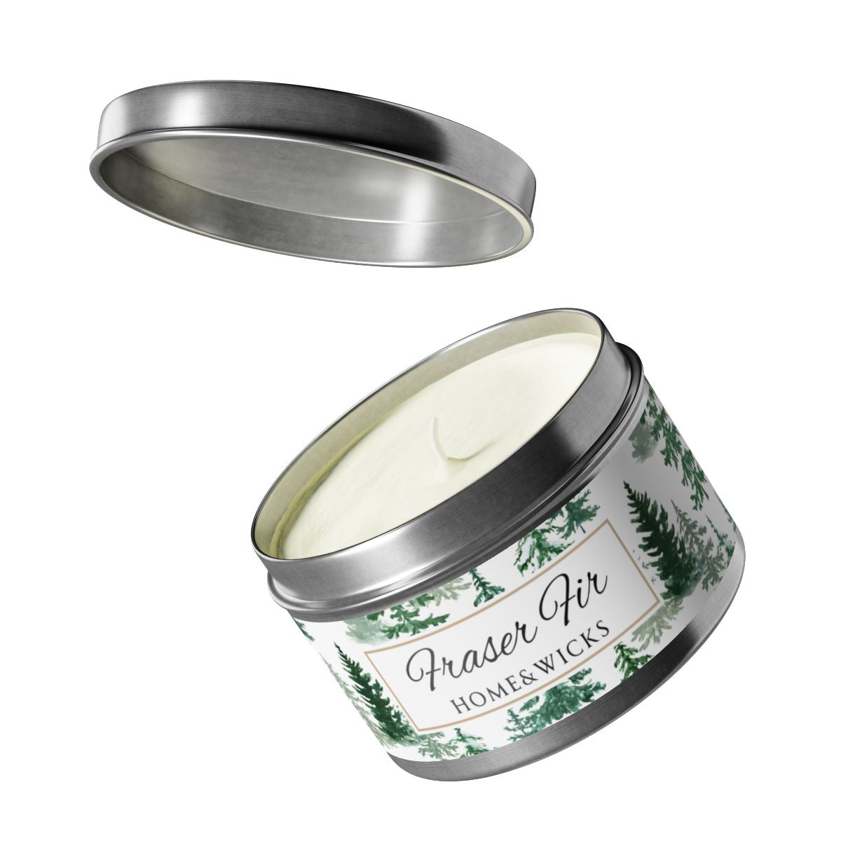 Fraser Fir Coconut Soy Wax Candle, 8 oz. Silver Tin Jar with Lid - Christmas Candle, Holiday Decor, Winter Candle