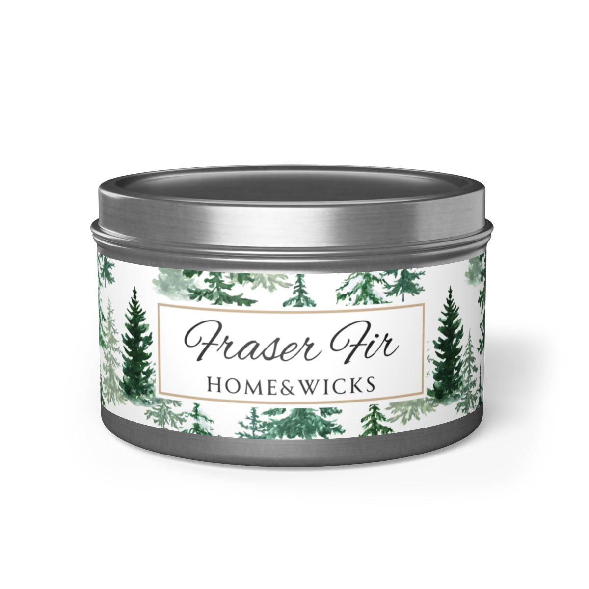 Fraser Fir Coconut Soy Wax Candle, 8 oz. Silver Tin Jar with Lid - Christmas Candle, Holiday Decor, Winter Candle