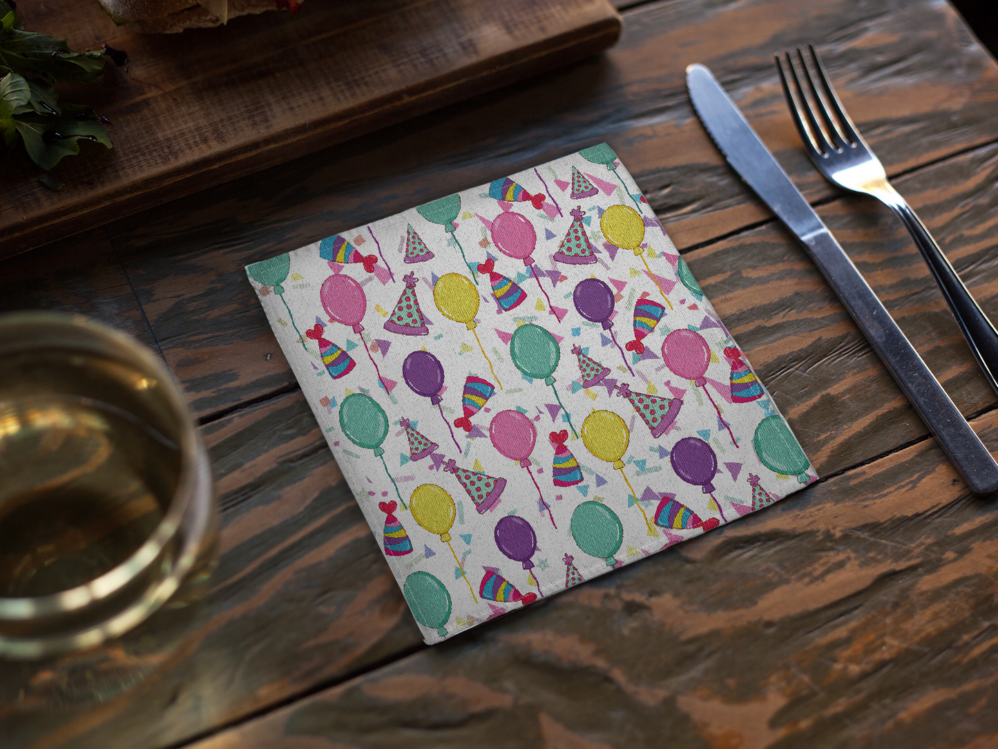 Happy Birthday Cotton Twill Cocktail Cloth Napkins on White 10" x 10" - Birthday Celebration Napkins, Party Drink Napkins, Birthday Party Reusable Appetizer Napkins, Cloth Finger Napkins - Priced per Napkin