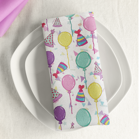 Happy Birthday Cotton Twill Dinner Napkins on White 22" x 22" - Birthday Celebration Cloth Napkins, Birthday Party Napkins, Birthday Party Reusable Cloth Napkins, 100% Cotton Birthday Napkins - Priced per Napkin