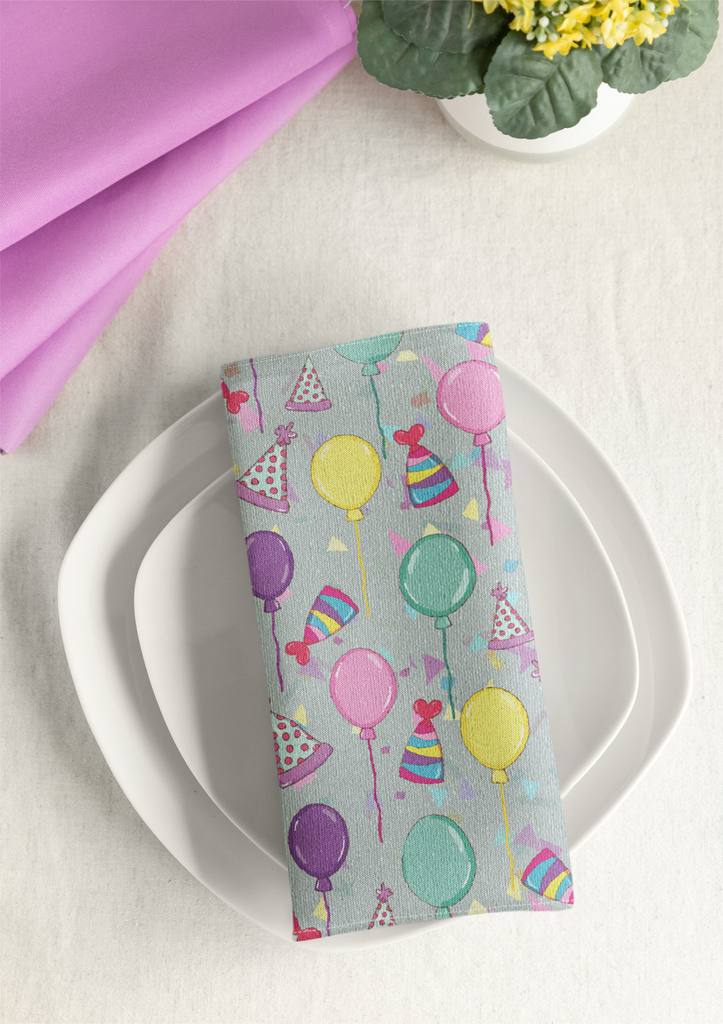 Happy Birthday Cotton Twill Dinner Napkins 22" x 22" - Birthday Celebration Cloth Napkins, Birthday Party Napkins, Birthday Party Reusable Cloth Napkins, 100% Cotton Birthday Napkins - Priced per Napkin