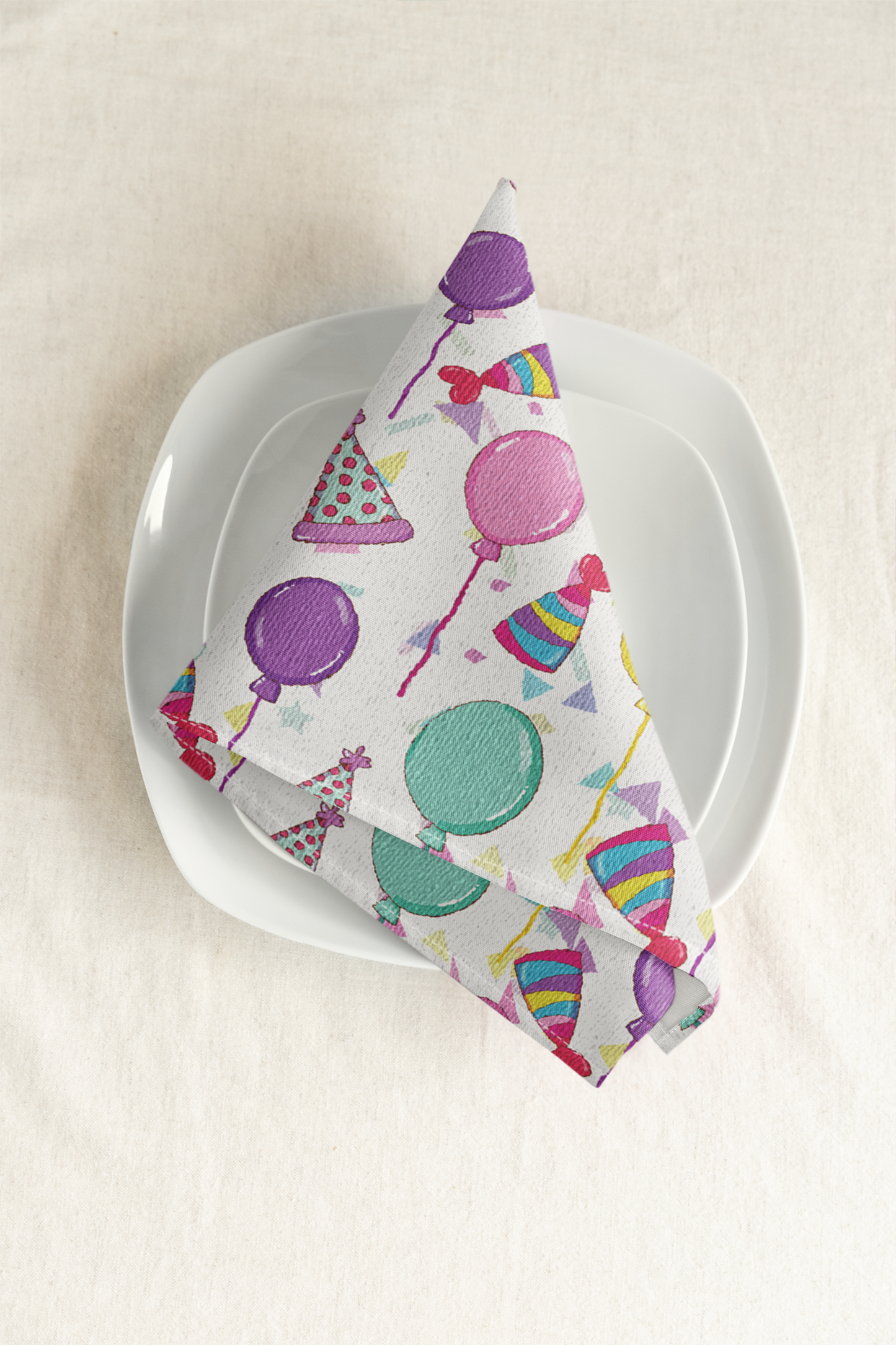 Happy Birthday Cotton Twill Dinner Napkins on White 22" x 22" - Birthday Celebration Cloth Napkins, Birthday Party Napkins, Birthday Party Reusable Cloth Napkins, 100% Cotton Birthday Napkins - Priced per Napkin