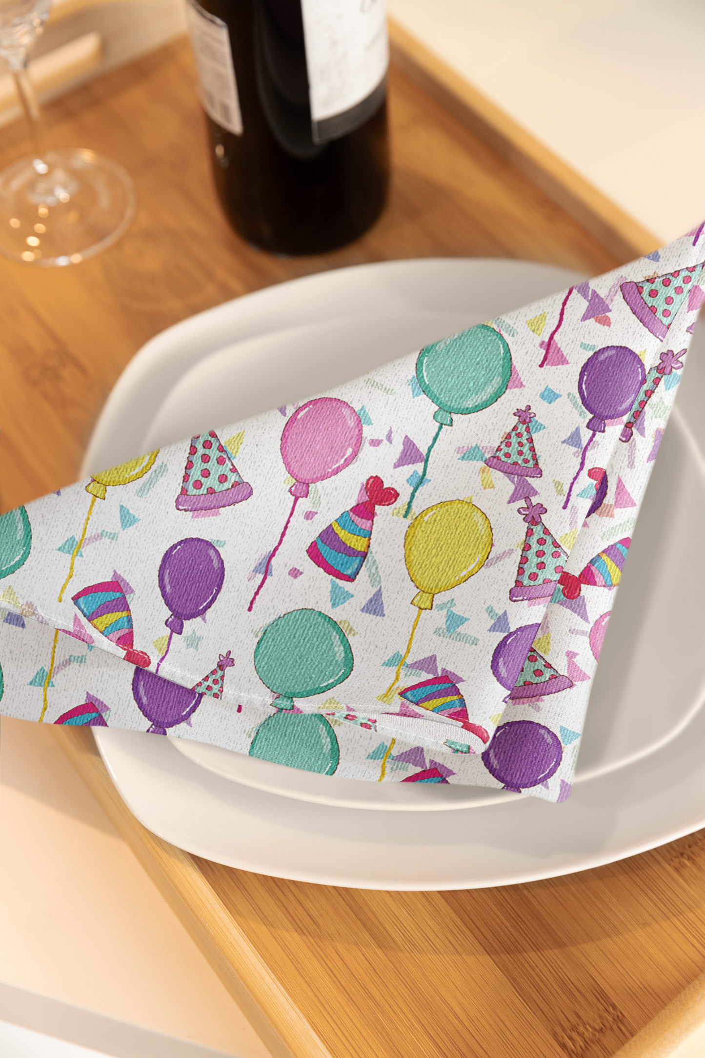 Happy Birthday Cotton Twill Dinner Napkins on White 22" x 22" - Birthday Celebration Cloth Napkins, Birthday Party Napkins, Birthday Party Reusable Cloth Napkins, 100% Cotton Birthday Napkins - Priced per Napkin