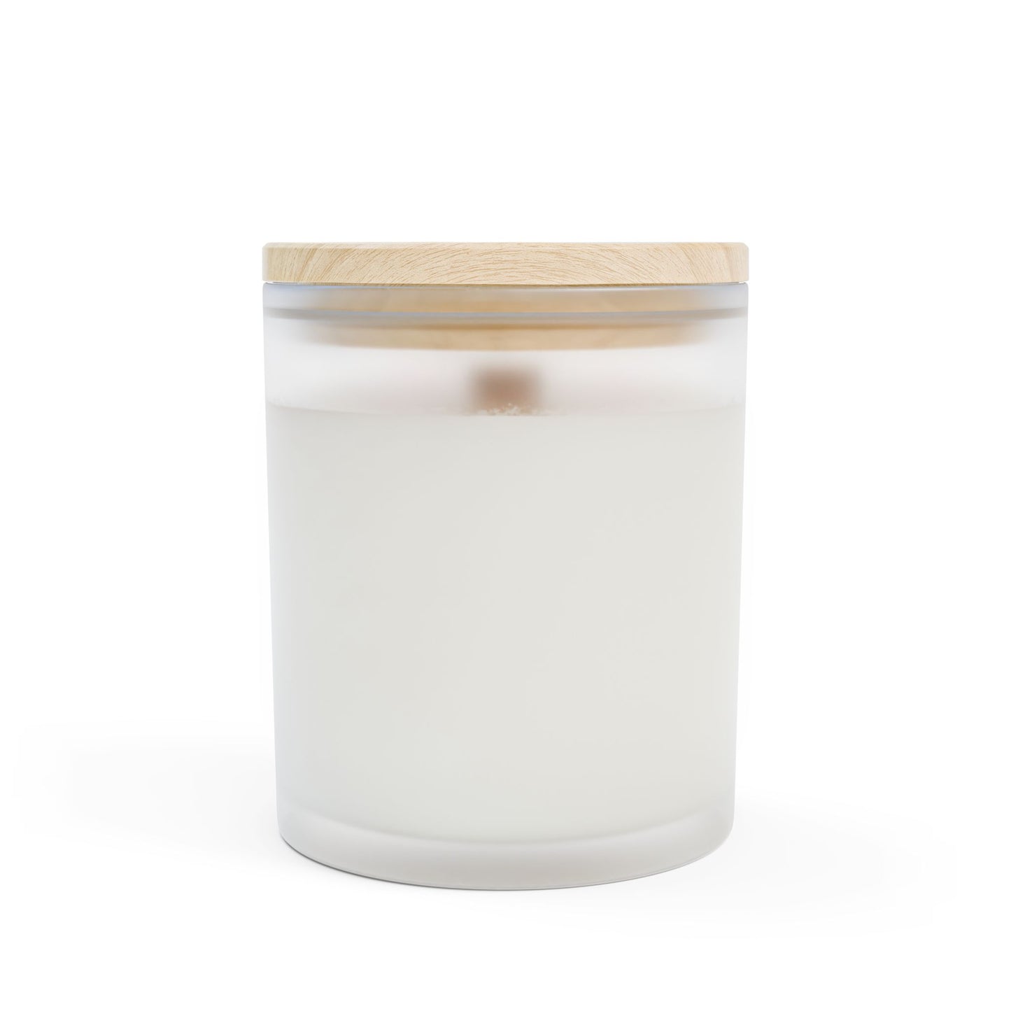Back view of wood wick candle s with maple wood lid on a white background.