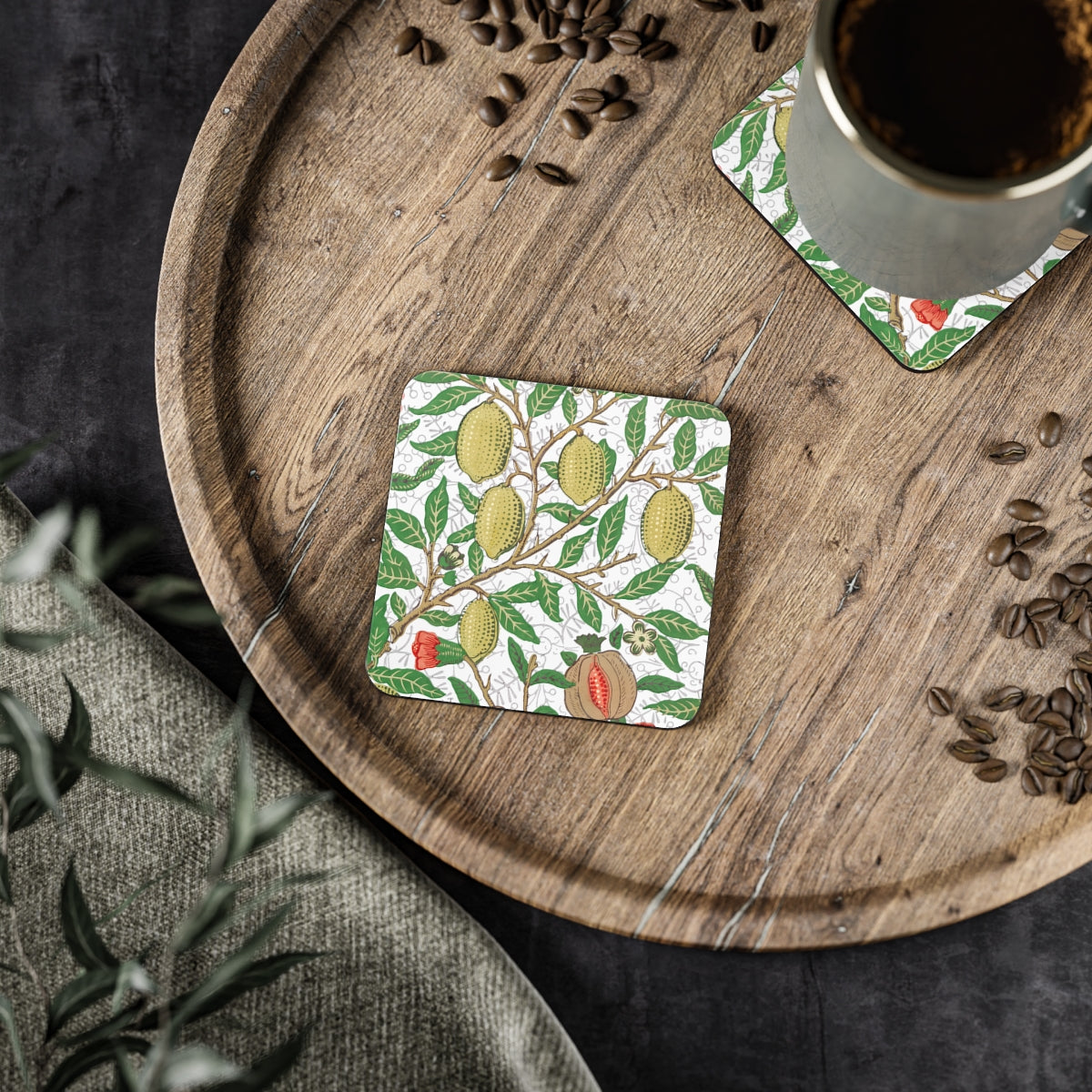 Lemon Verbena - Square Hardboard Coaster, Cork Backed - 3.75" x 3.75" - Perfect for Home Decor & Gifts - Priced per coaster