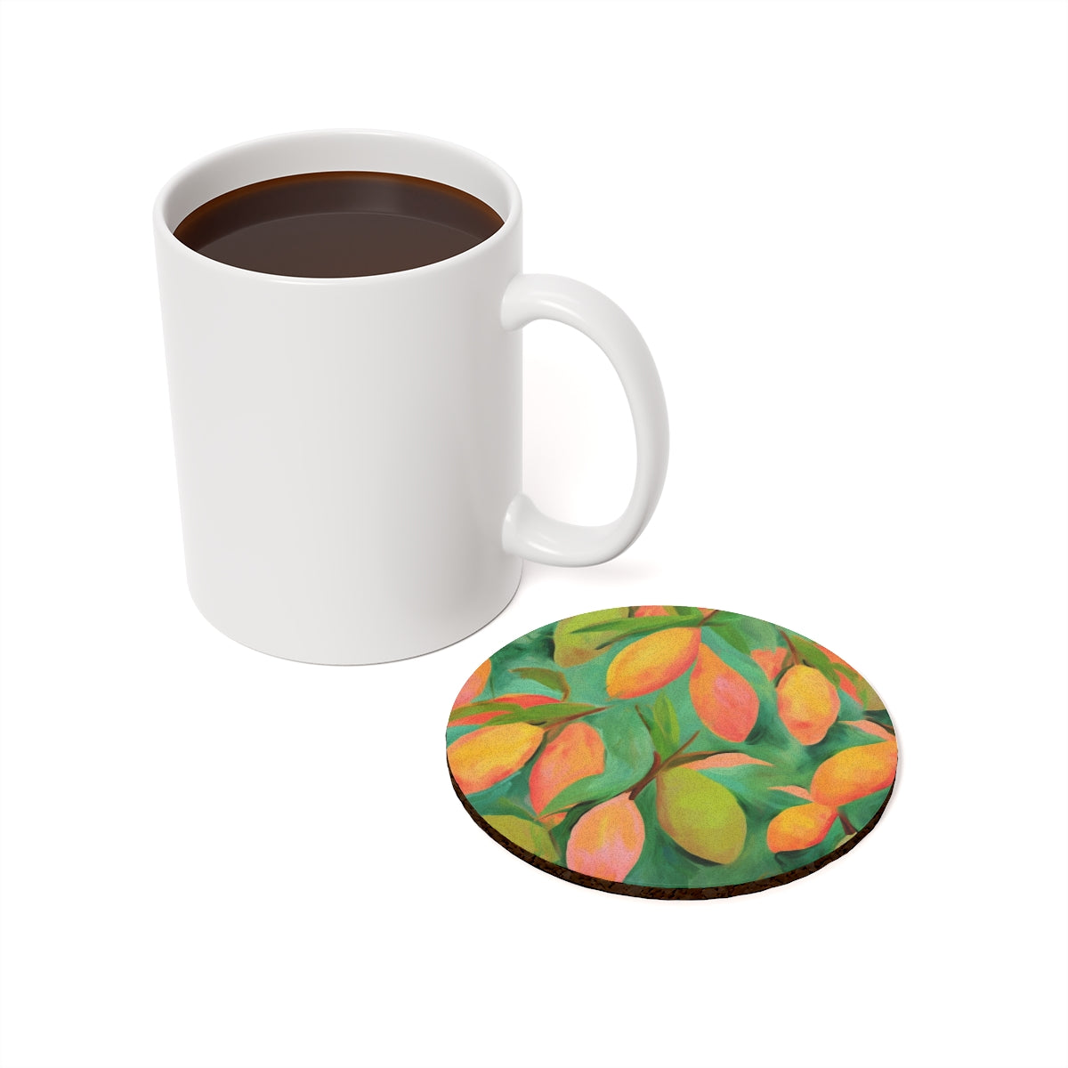 Mangoes - Round Hardboard Coaster, Cork Backed - 3.75"x 3.75" - Perfect for Home Decor & Gifts - Priced per coaster