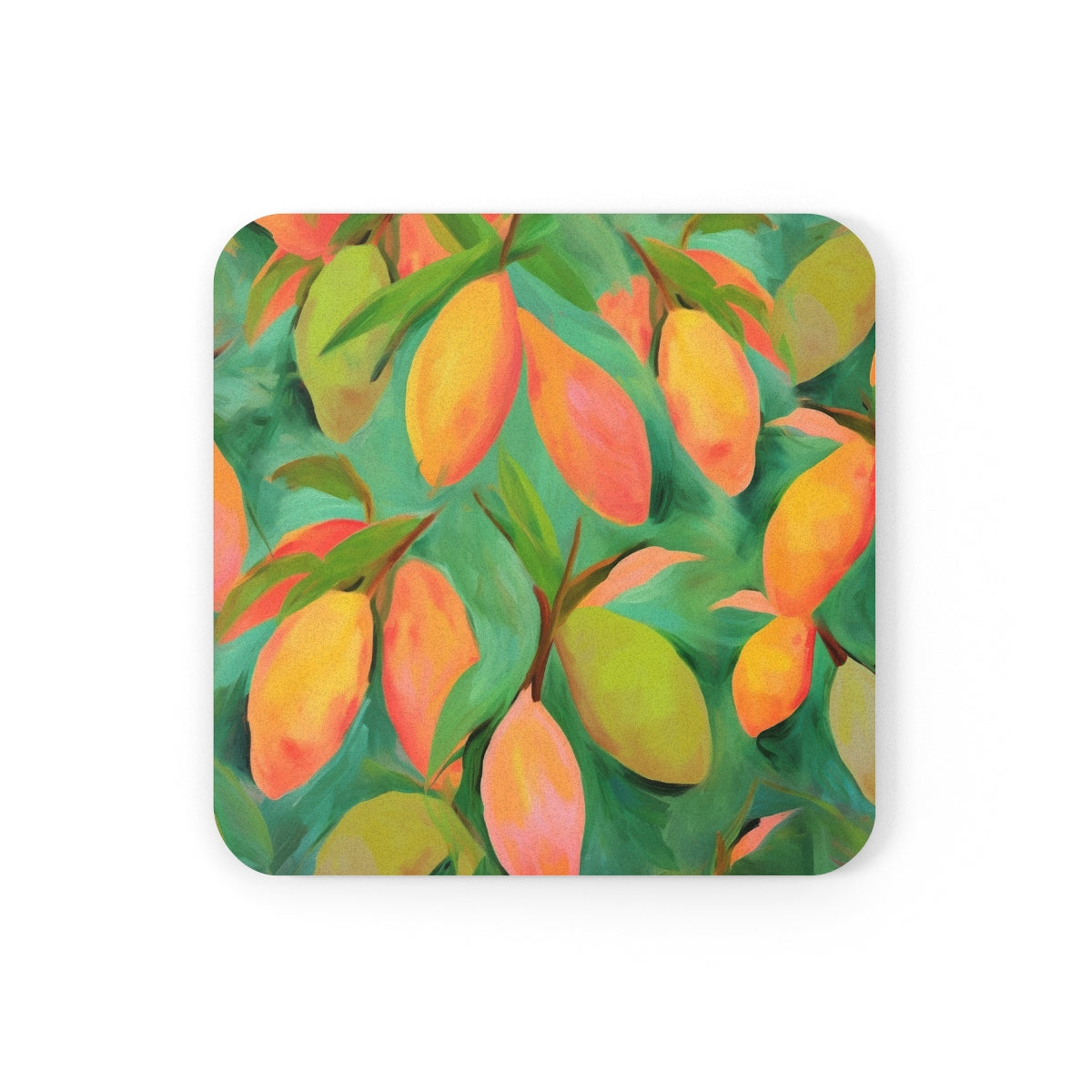 Mangoes - Square Hardboard Coaster, Cork Backed - 3.75" x 3.75" - Perfect for Home Decor & Gifts - Priced per coaster