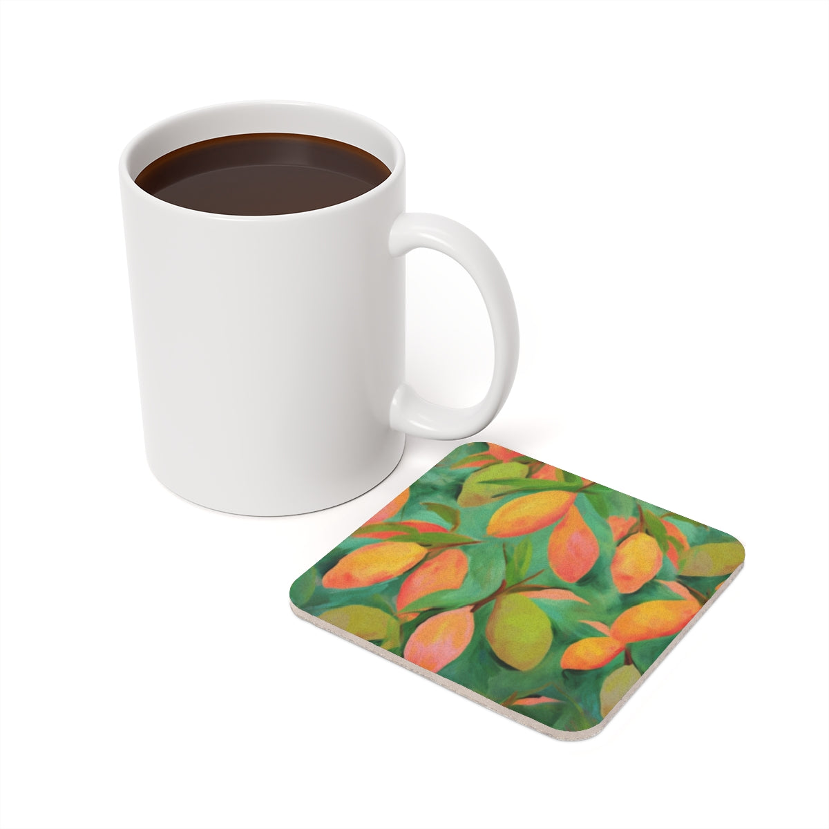 Mangoes - Square Hardboard Coaster, Cork Backed - 3.75" x 3.75" - Perfect for Home Decor & Gifts - Priced per coaster