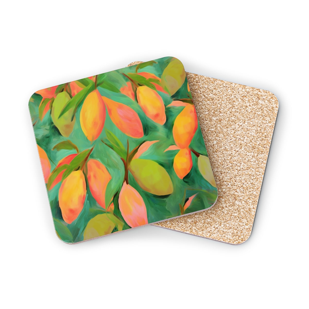 Mangoes - Square Hardboard Coaster, Cork Backed - 3.75" x 3.75" - Perfect for Home Decor & Gifts - Priced per coaster