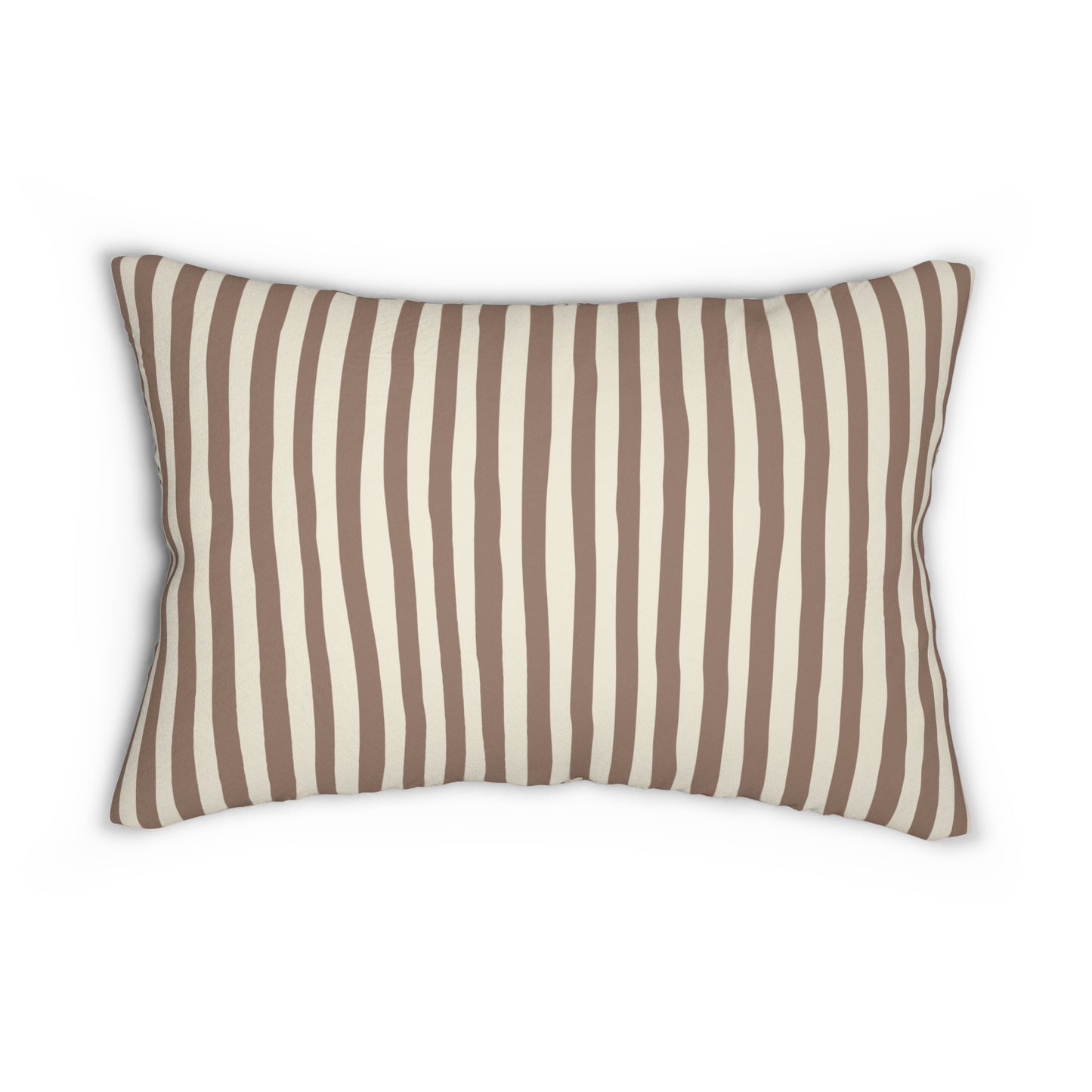 Mocha brown striped decorative throw pillow with brown and beige stripes on a white background