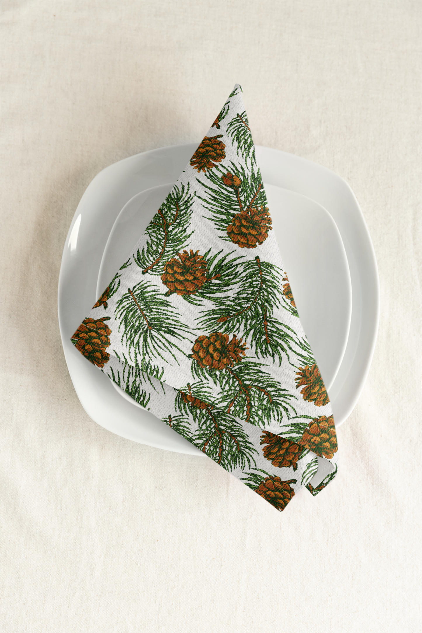 Needles & Cones 22" x 22" Cotton Twill Napkin - Christmas Table Decor, Winter Home Decor, Holiday Entertaining, Priced per Napkin
