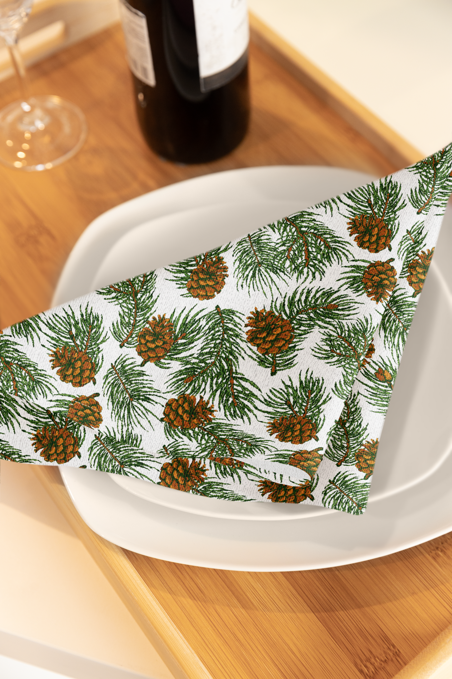 Needles & Cones 22" x 22" Cotton Twill Napkin - Christmas Table Decor, Winter Home Decor, Holiday Entertaining, Priced per Napkin