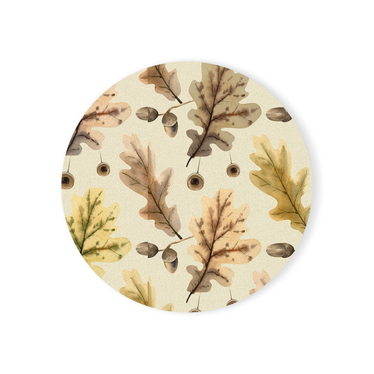 Oak Leaves - Round Hardboard Coaster, Cork Backed - 3.75" x 3.75" - Great for Fall / Thanksgiving Home Decor & Gifts - Priced per coaster