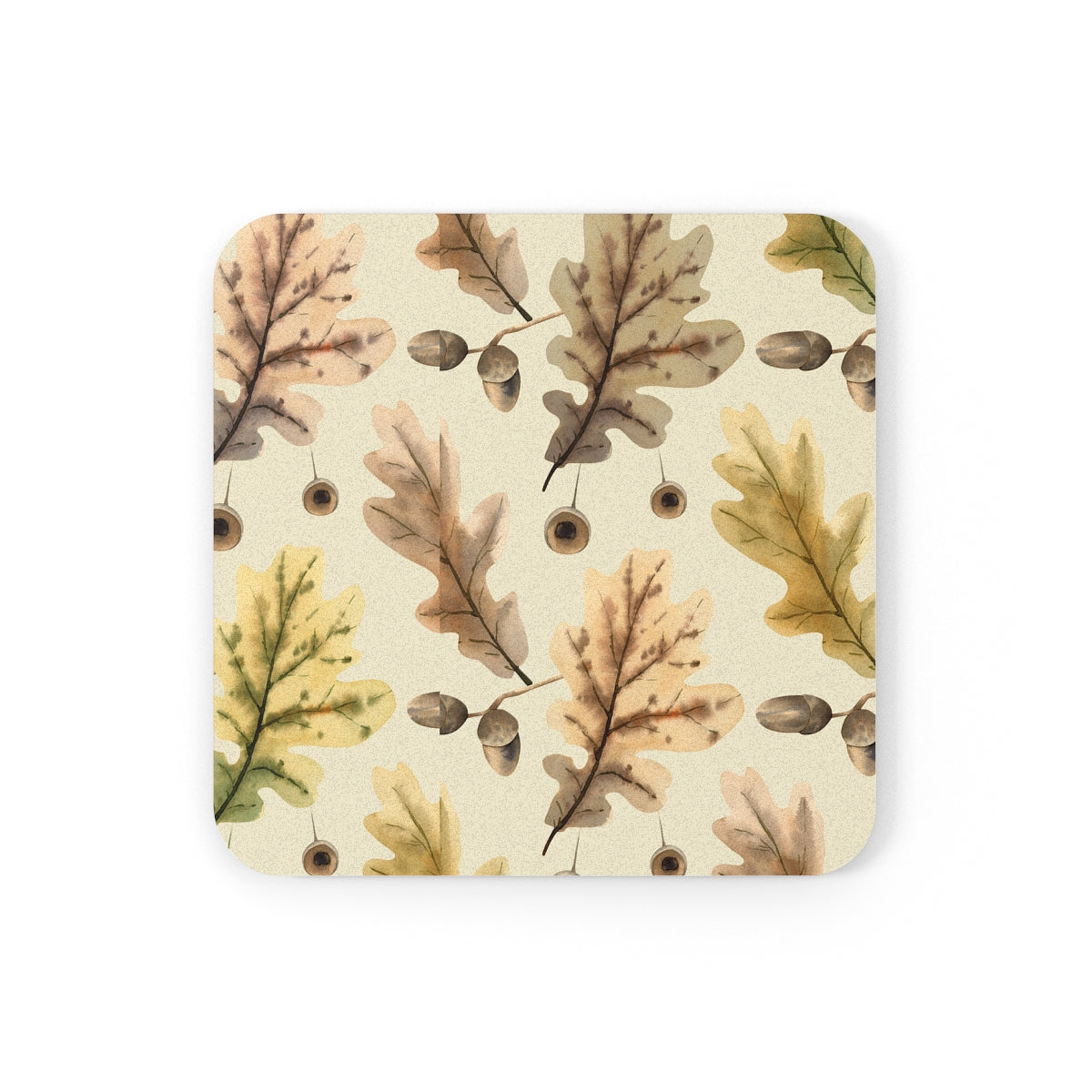 Oak Leaves - Square Hardboard Coaster, Cork Backed - 3.75" x 3.75" - Great for Fall / Thanksgiving Home Decor & Gifts - Priced per coaster