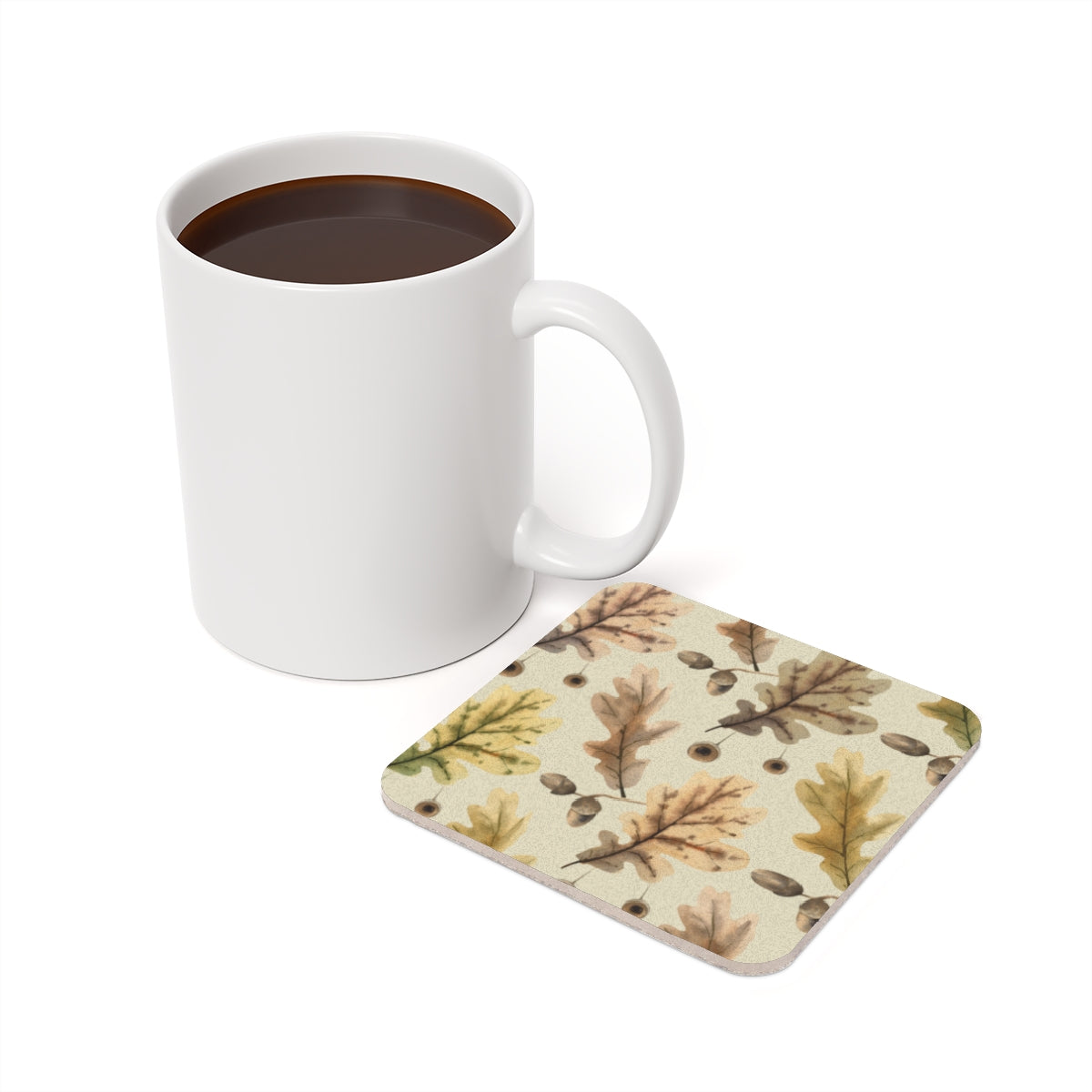 Oak Leaves - Square Hardboard Coaster, Cork Backed - 3.75" x 3.75" - Great for Fall / Thanksgiving Home Decor & Gifts - Priced per coaster