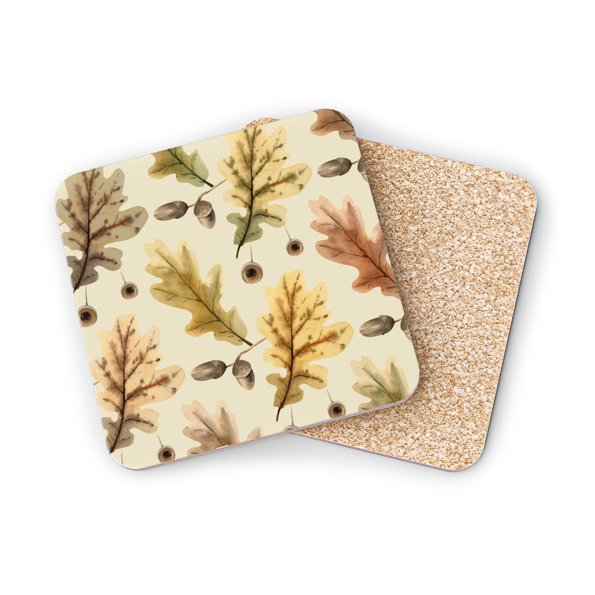 Oak Leaves - Square Hardboard Coaster, Cork Backed - 3.75" x 3.75" - Great for Fall / Thanksgiving Home Decor & Gifts - Priced per coaster