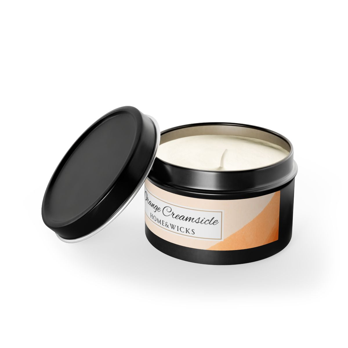 Orange Creamsicle Coconut Soy Wax Candle, 4 oz. Black Tin Jar with Lid - Summer Candle, Orange Scented Candle, Gourmand Scented Candle