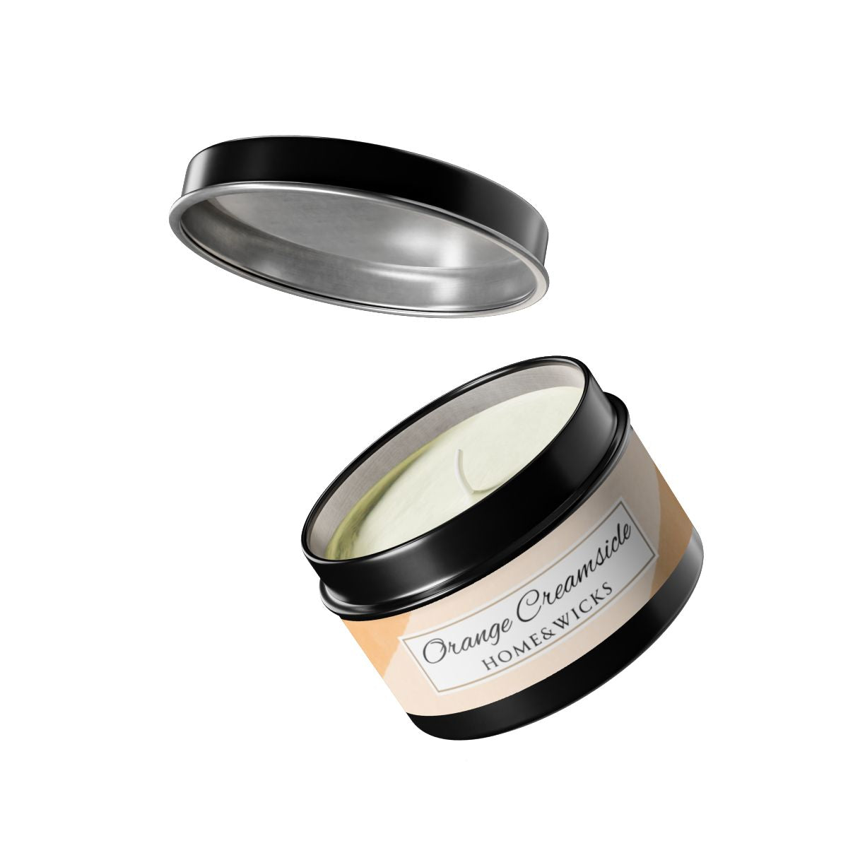 Orange Creamsicle Coconut Soy Wax Candle, 4 oz. Black Tin Jar with Lid - Summer Candle, Orange Scented Candle, Gourmand Scented Candle