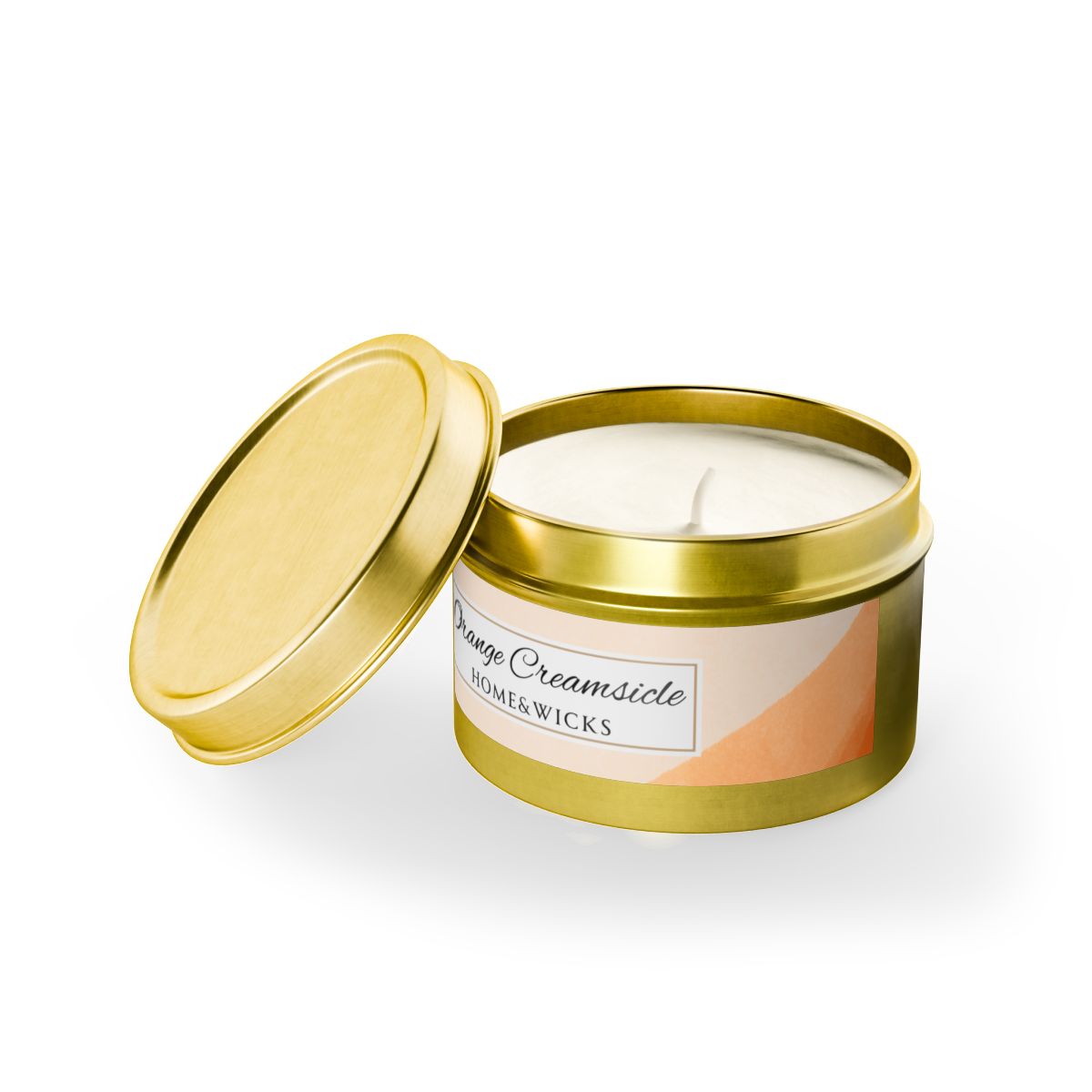 Orange Creamsicle Coconut Soy Wax Candle, 4 oz. Gold Tin Jar with Lid - Summer Candle, Orange Scented Candle, Gourmand Scented Candle
