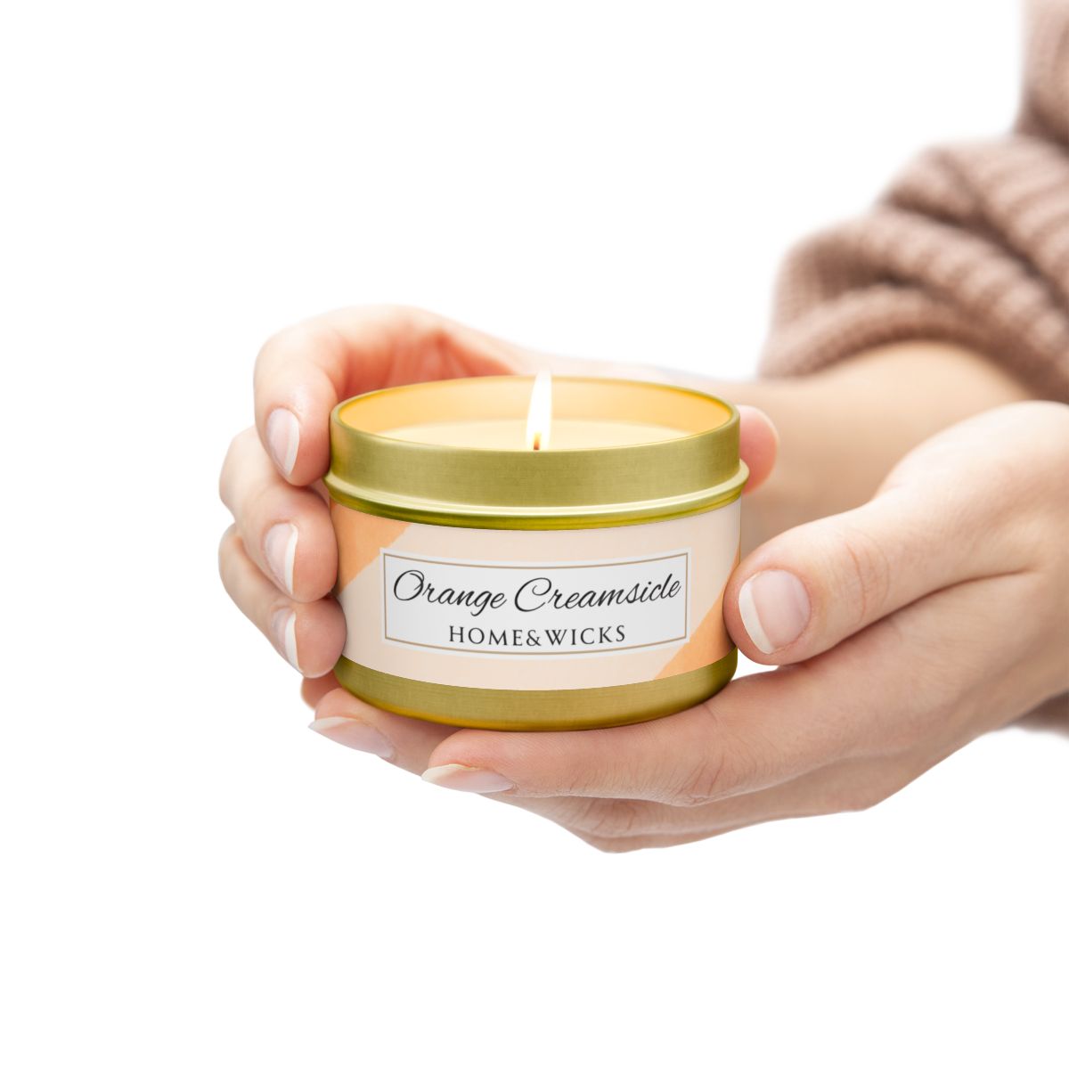 Orange Creamsicle Coconut Soy Wax Candle, 4 oz. Gold Tin Jar with Lid - Summer Candle, Orange Scented Candle, Gourmand Scented Candle