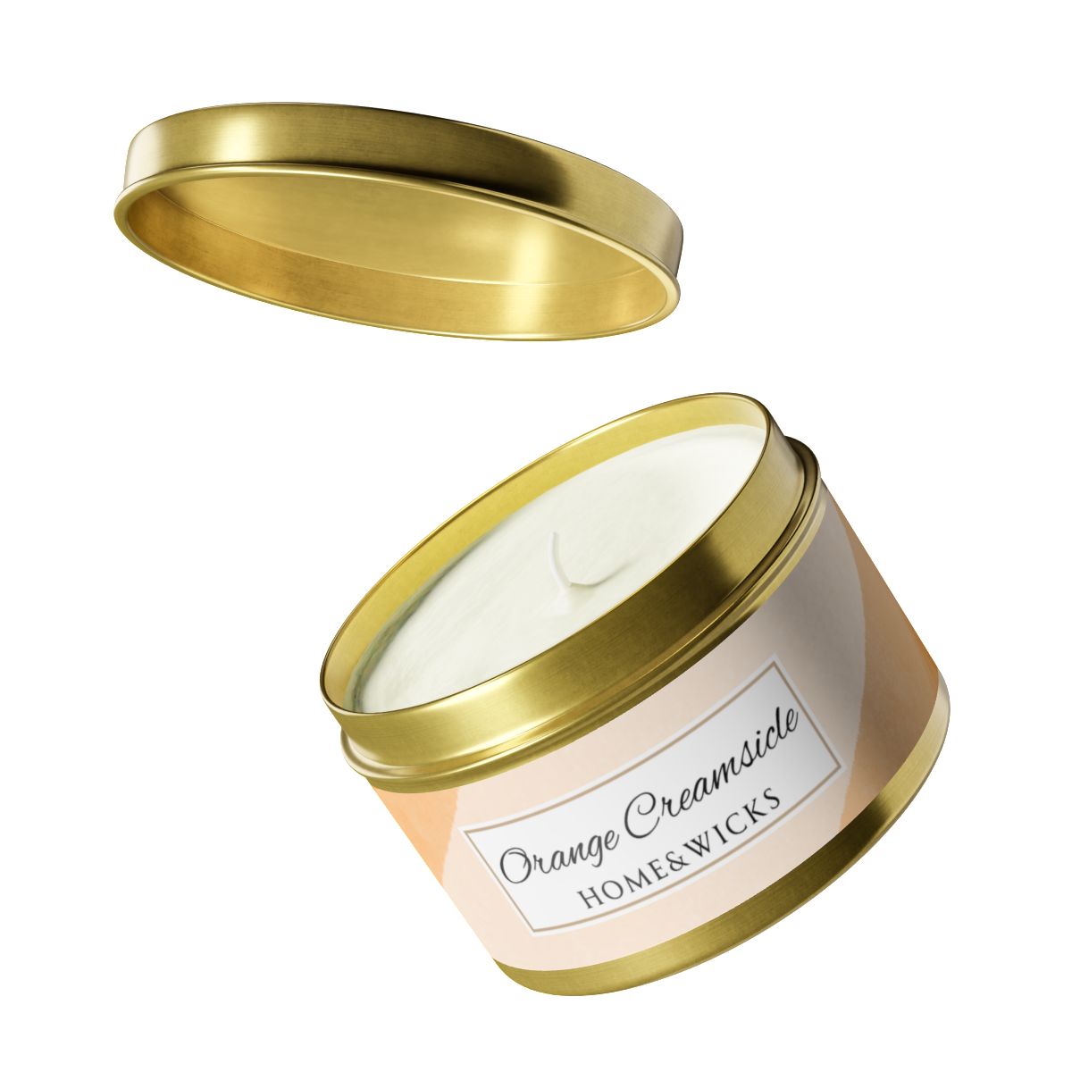 Orange Creamsicle Coconut Soy Wax Candle, 8 oz. Gold Tin Jar with Lid - Summer Candle, Orange Scented Candle, Gourmand Scented Candle