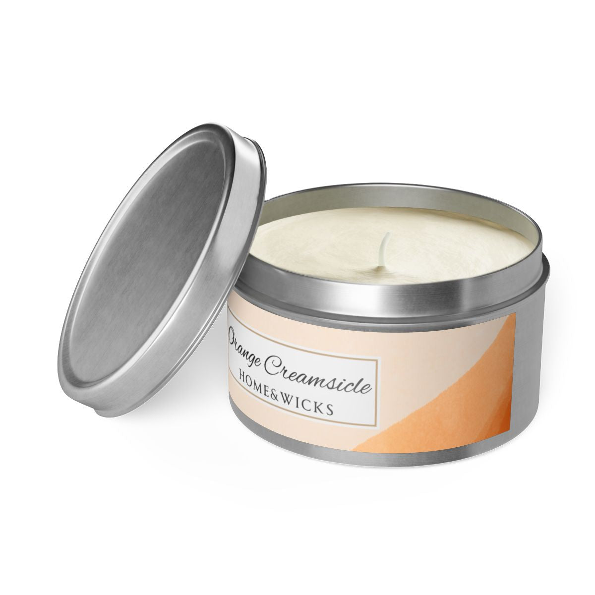 Orange Creamsicle Coconut Soy Wax Candle, 8 oz. Silver Tin Jar with Lid - Summer Candle, Orange Scented Candle, Gourmand Scented Candle