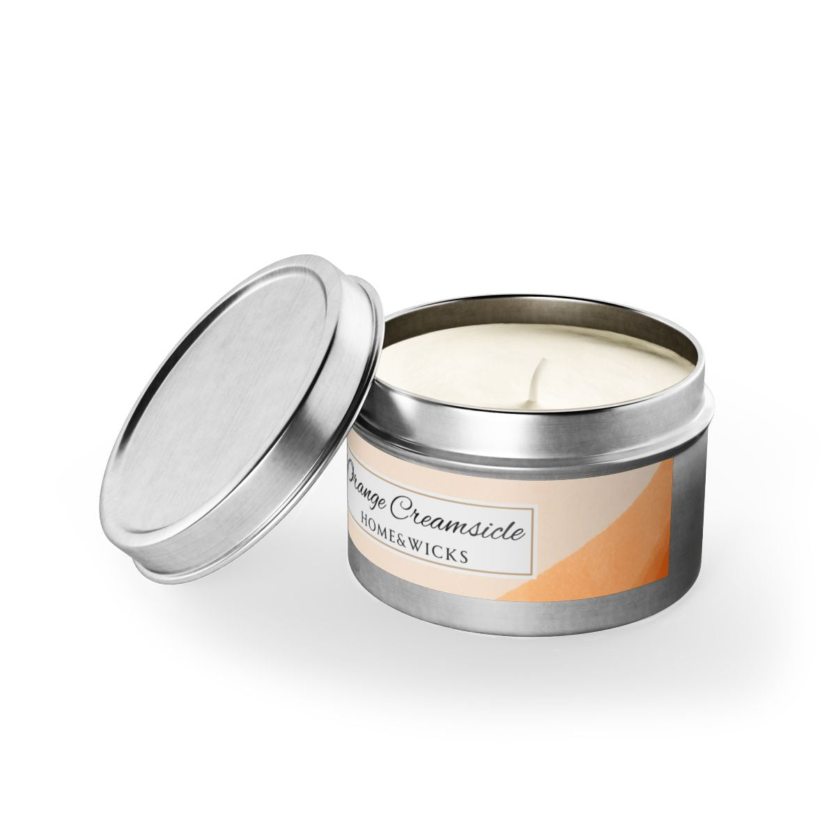 Orange Creamsicle Coconut Soy Wax Candle, 4 oz. Silver Tin Jar with Lid - Summer Candle, Orange Scented Candle, Gourmand Scented Candle