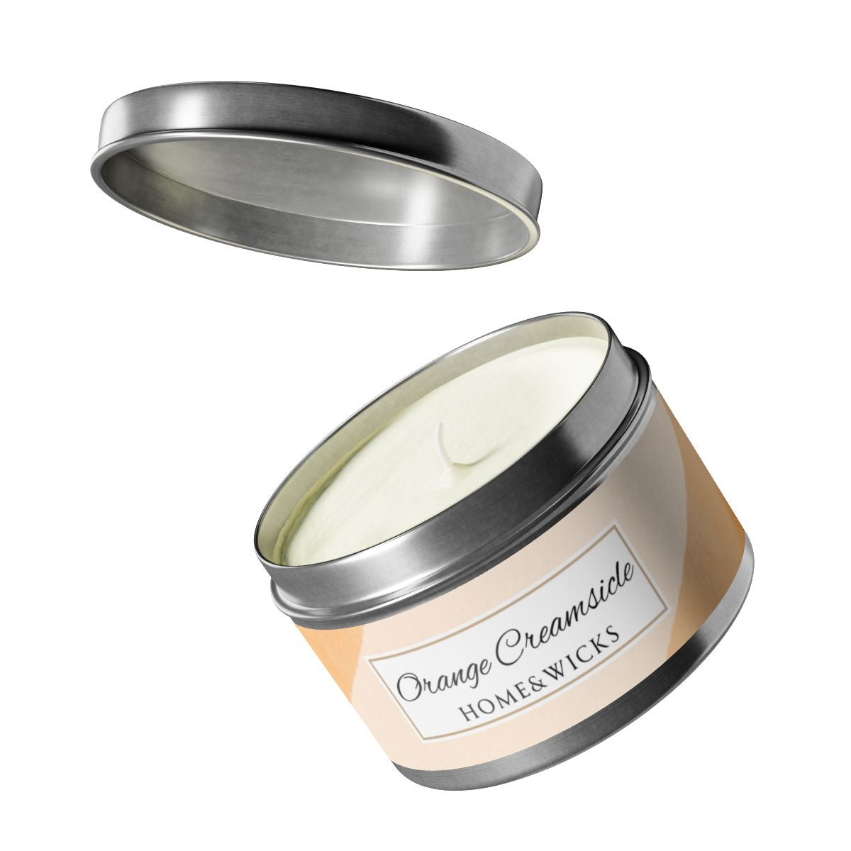 Orange Creamsicle Coconut Soy Wax Candle, 8 oz. Silver Tin Jar with Lid - Summer Candle, Orange Scented Candle, Gourmand Scented Candle