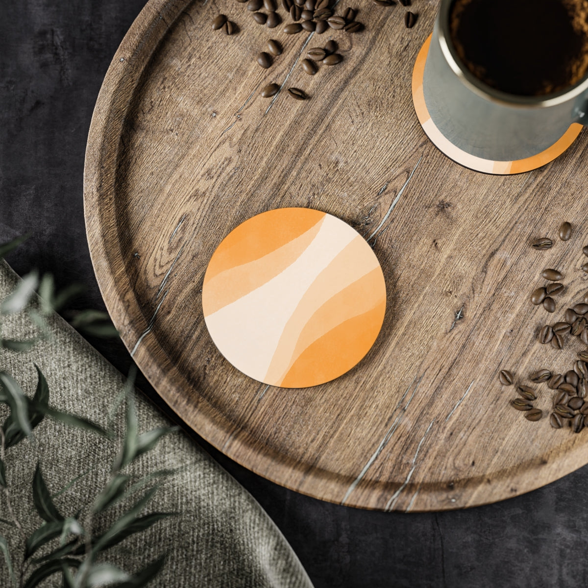 Orange Creamsicle - Round Hardboard Coaster, Cork Backed - 3.75" x 3.75" - Perfect for Modern Decor and Gifts - Priced per coaster