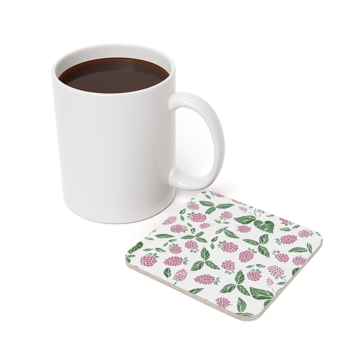 Pink Berry - Square Hardboard Coaster, Cork Backed - 3.75" x 3.75" - Perfect for Home Decor and Gifts - Priced per coaster