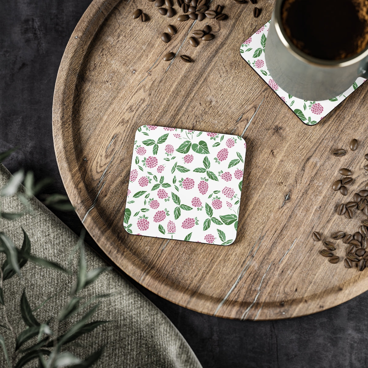 Pink Berry - Square Hardboard Coaster, Cork Backed - 3.75" x 3.75" - Perfect for Home Decor and Gifts - Priced per coaster