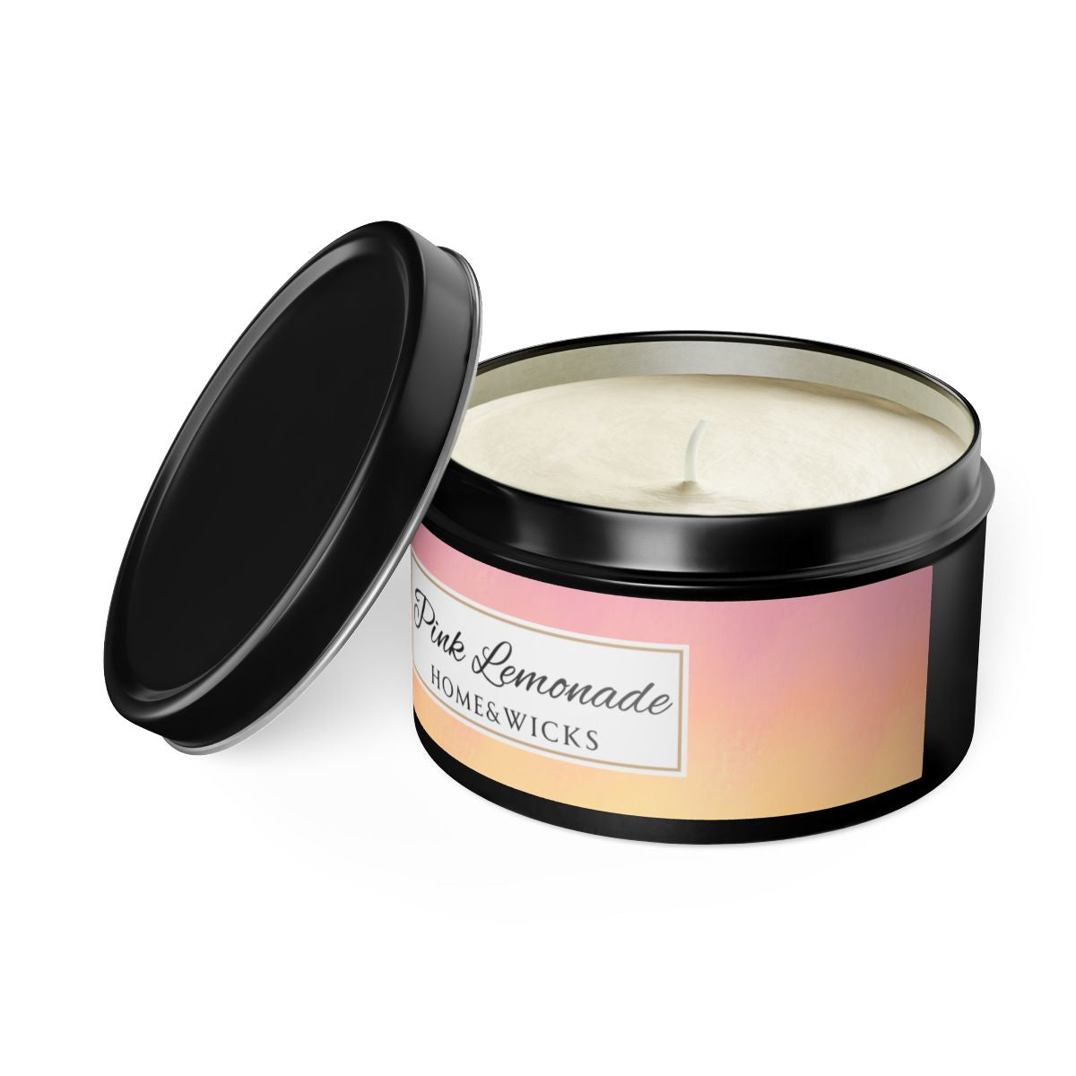 Pink Lemonade Coconut Soy Wax Candle, 8 oz. Black Tin Jar with Lid - Fruity Scented Candle, Gourmand Candle, Summer Decor